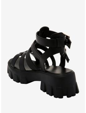 Black Strappy Chunky Sandals, , hi-res