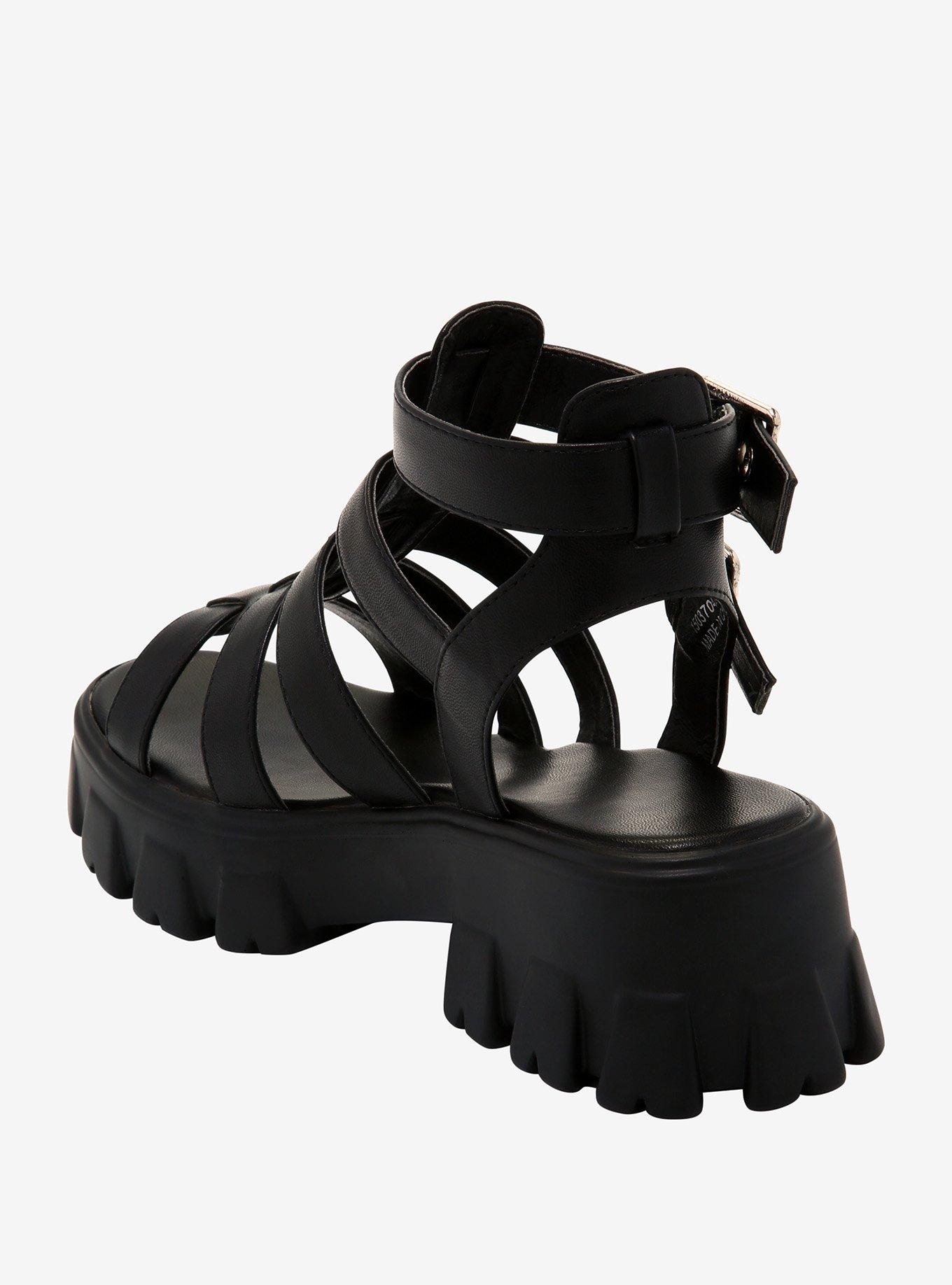 Black Strappy Chunky Sandals, MULTI, alternate