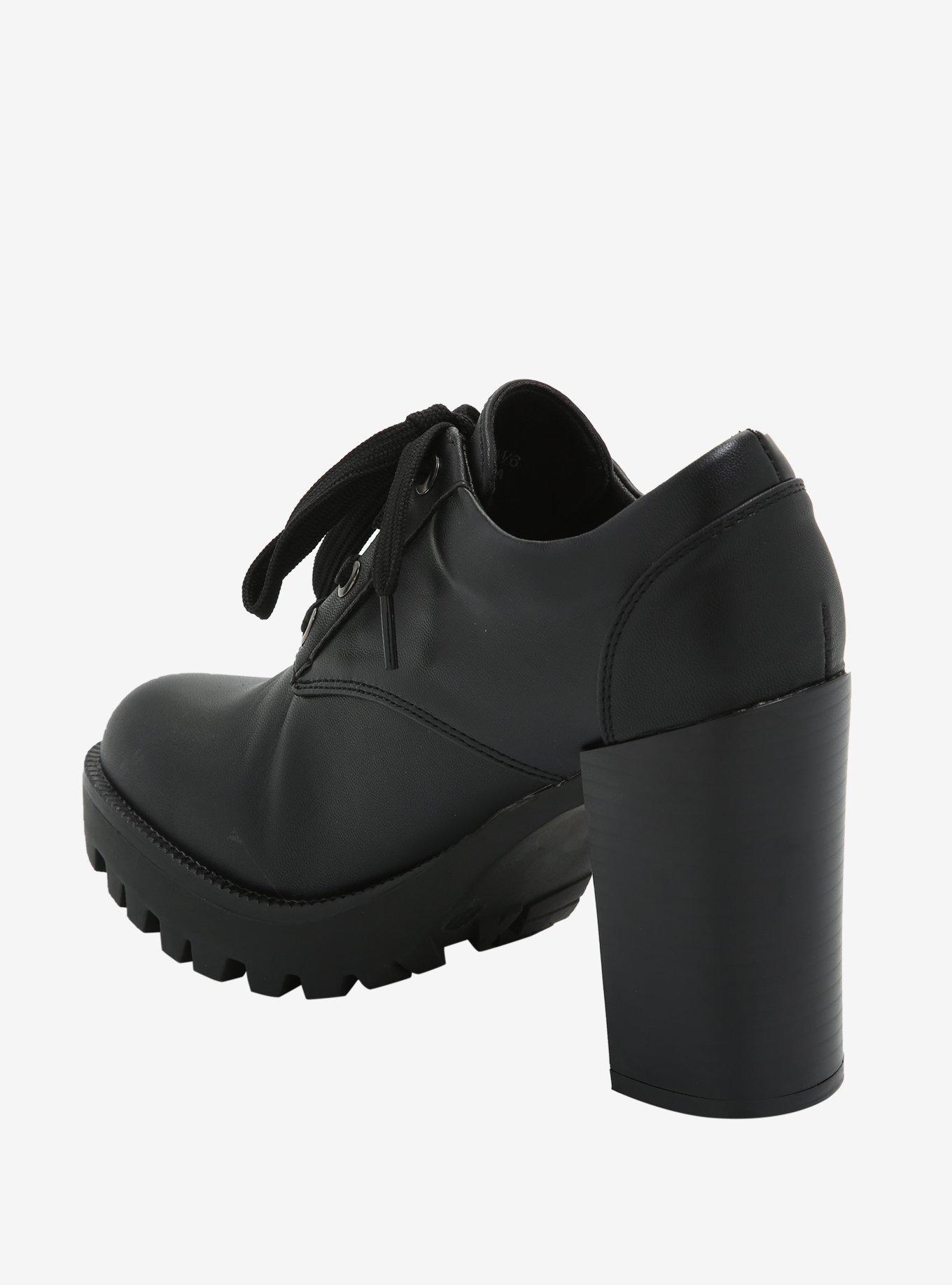 Black Lace-Up Oxford Platform Shoes, MULTI, alternate