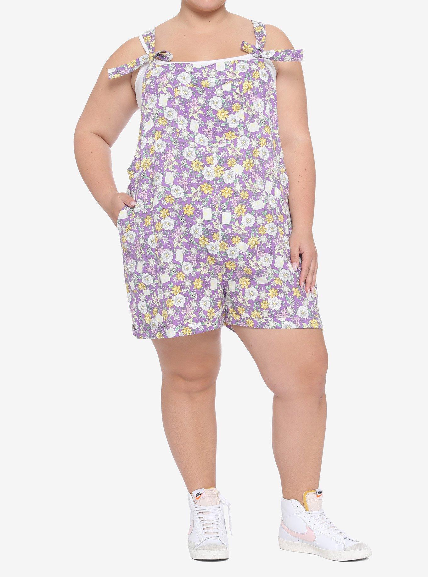 Disney Tangled Floral Tie Linen Shortalls Plus Size, MULTI, alternate