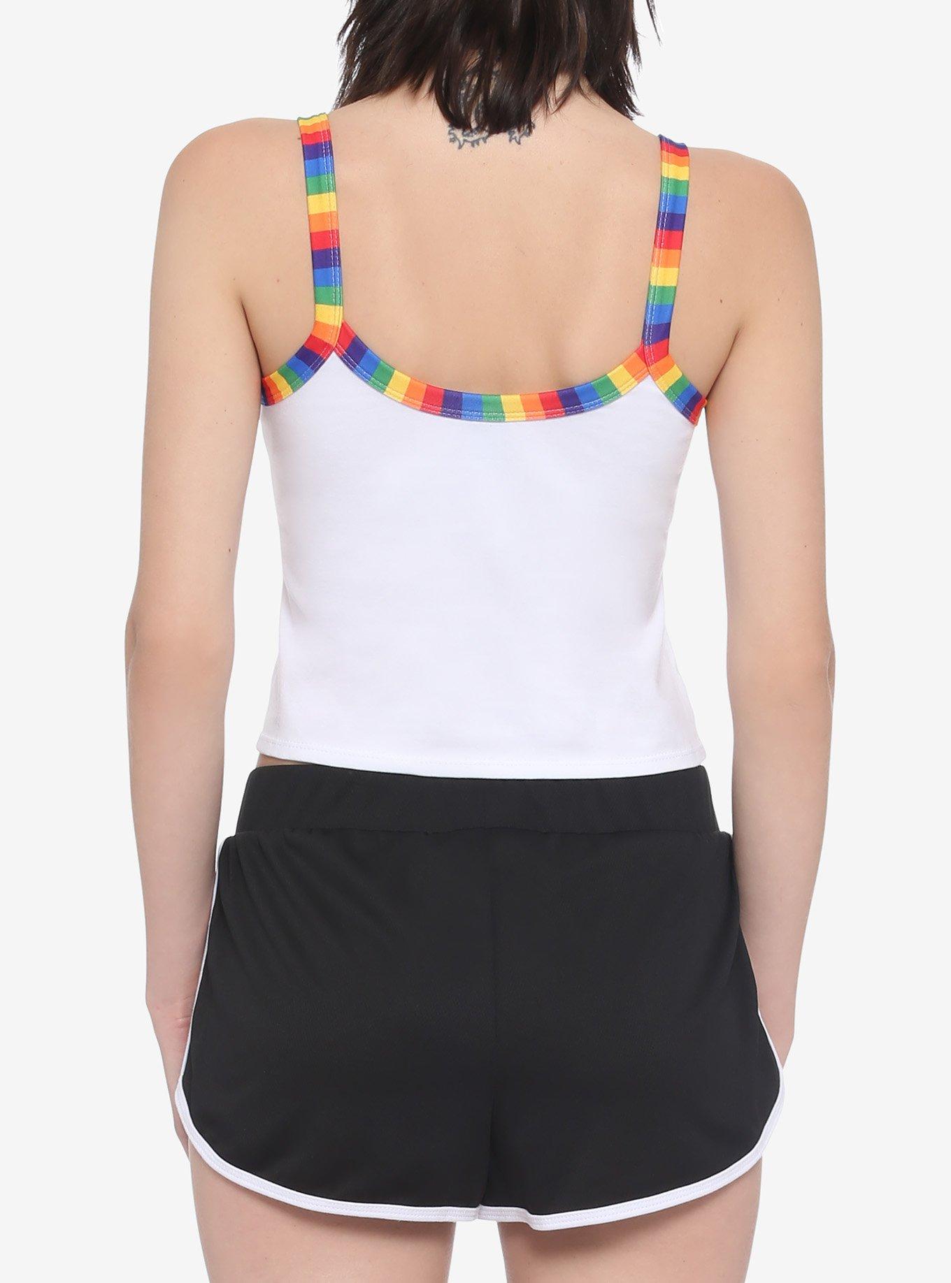 Disney Mickey Mouse Hands Rainbow Heart Strappy Crop Tank Top, MULTI, alternate