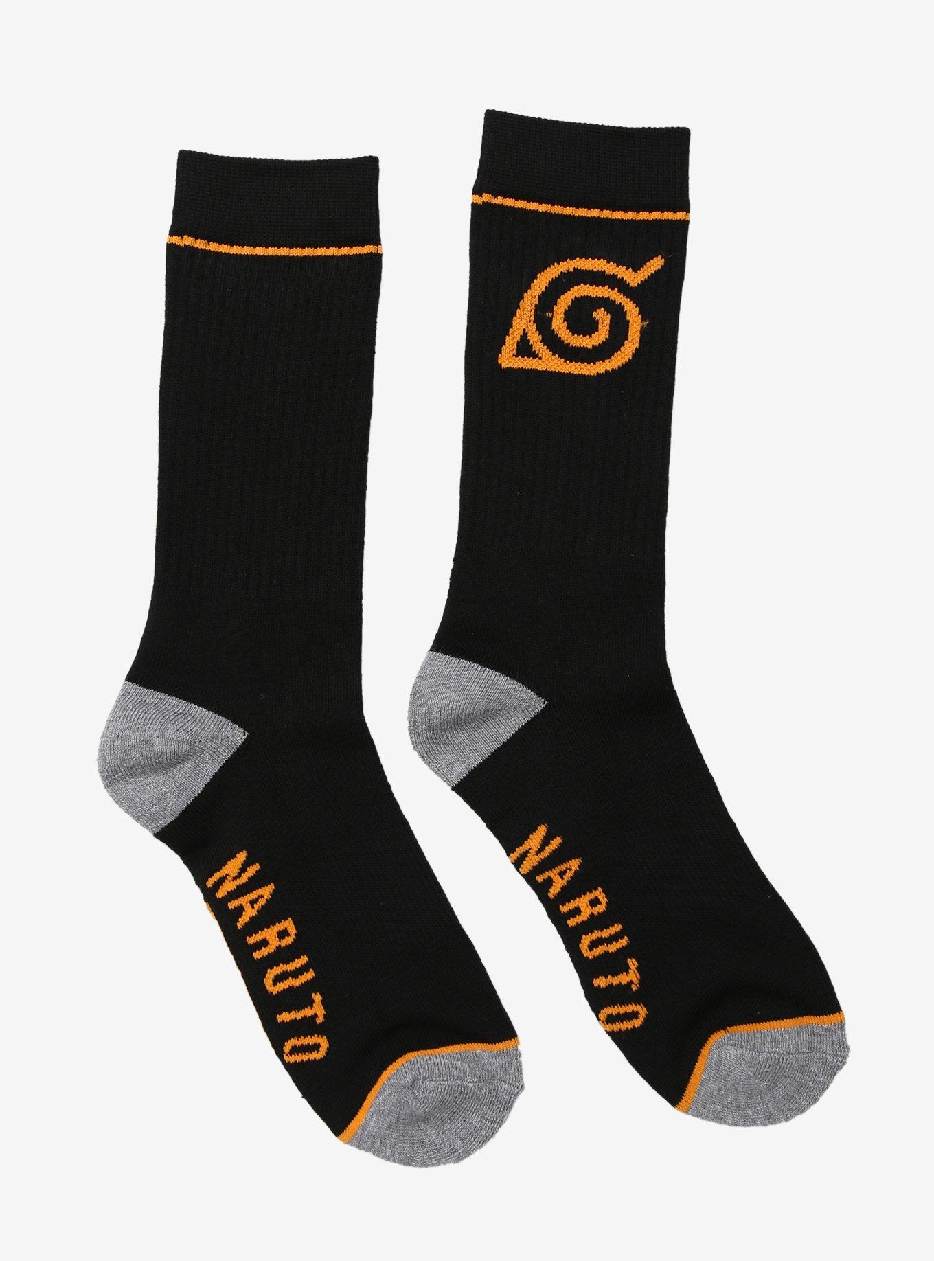 Naruto Shippuden Black & Orange Leaf Village Crew Socks, , alternate