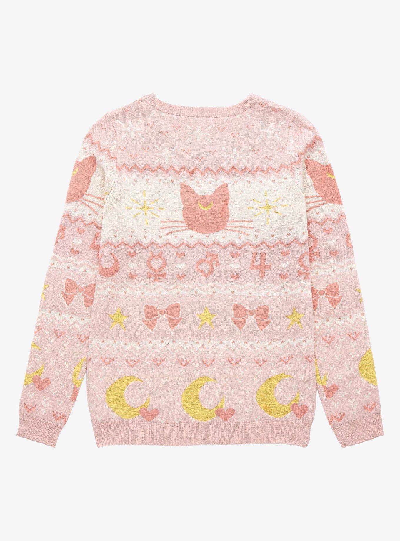 Sailor Moon Luna & Sailor Guardian Symbols Women's Holiday Sweater - BoxLunch Exclusive, LIGHT PINK, alternate