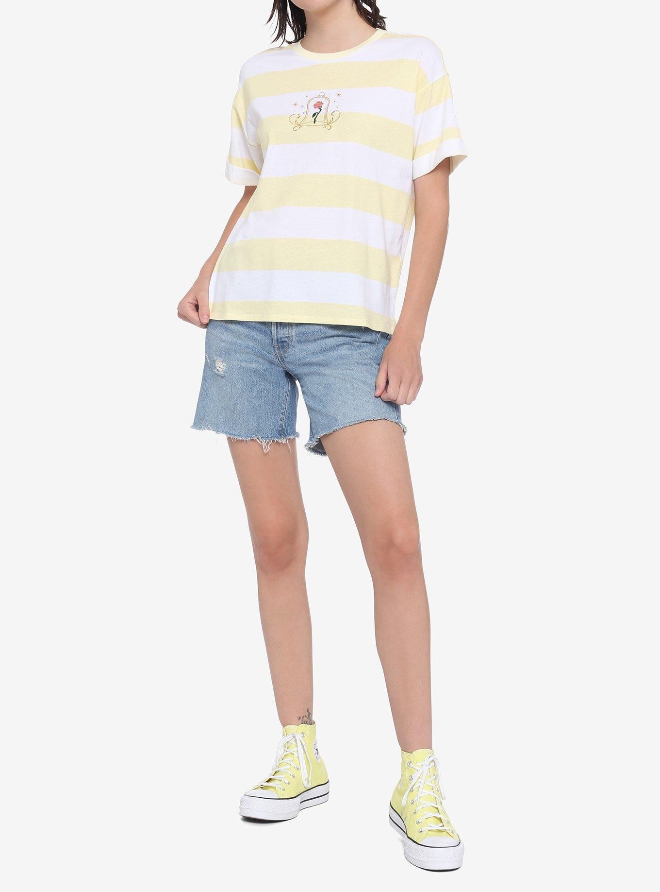 Disney Beauty And The Beast Rose Stripe Boyfriend Fit T-Shirt, MULTI, alternate