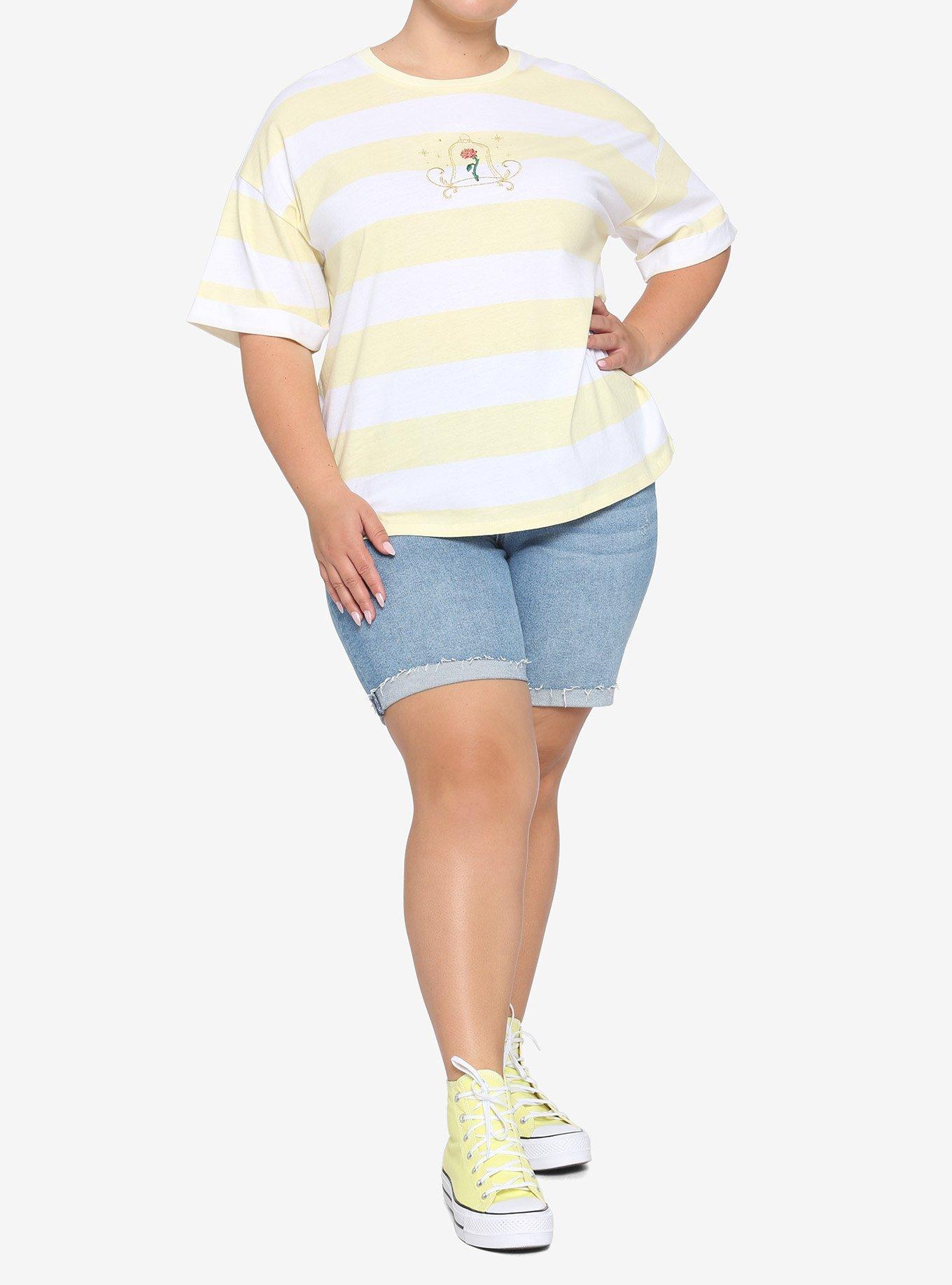 Disney Beauty And The Beast Rose Stripe Boyfriend Fit T-Shirt Plus Size, MULTI, alternate
