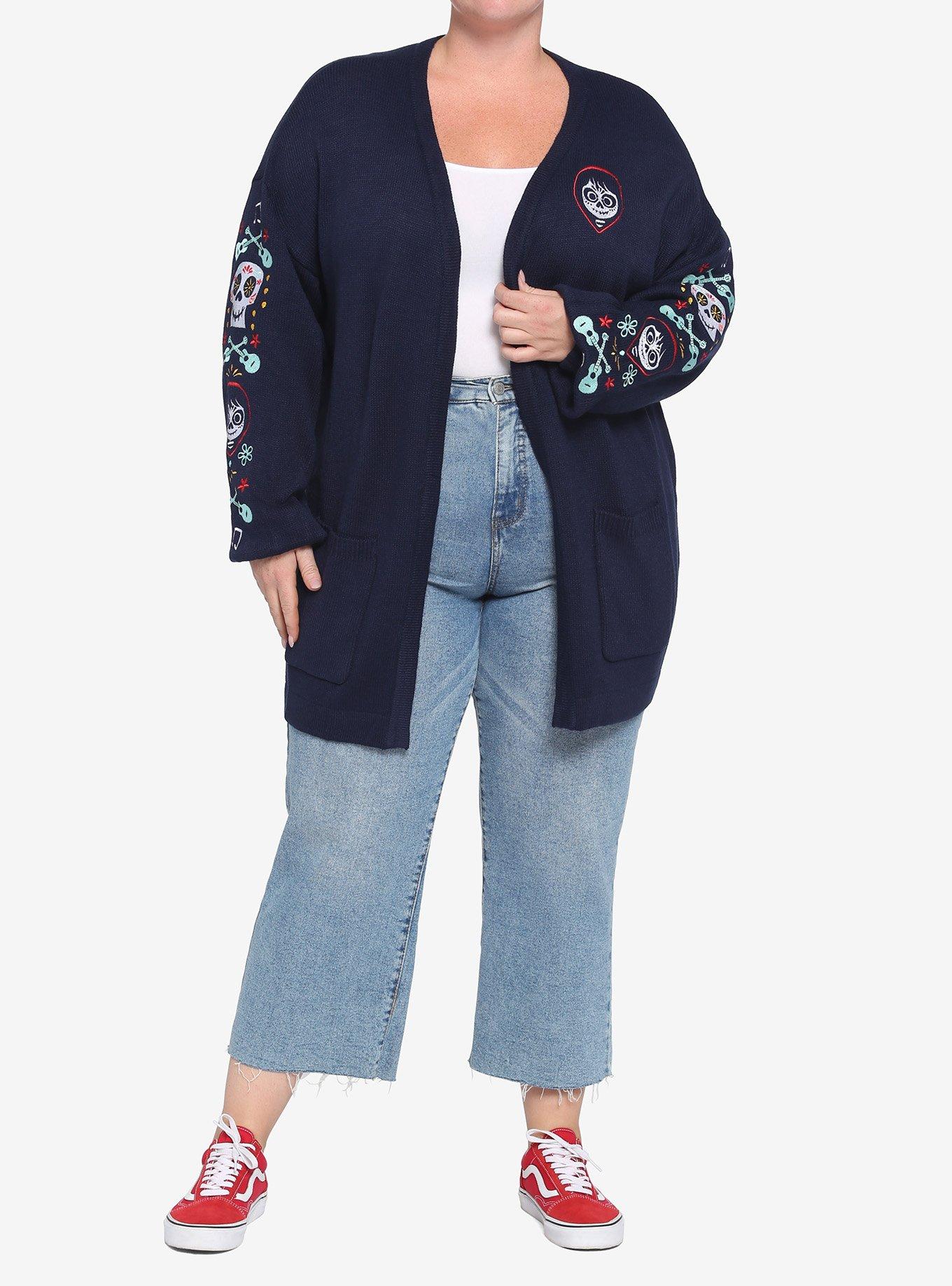 Disney Pixar Coco Embroidered Skulls Open Cardigan Plus Size, MULTI, alternate