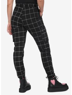 HT Denim Black & White Grid Print Cargo Jogger Pants With Grommet Belt, , hi-res