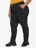 HT Denim Black & White Grid Print Cargo Jogger Pants With Grommet Belt Plus Size, MULTI, alternate