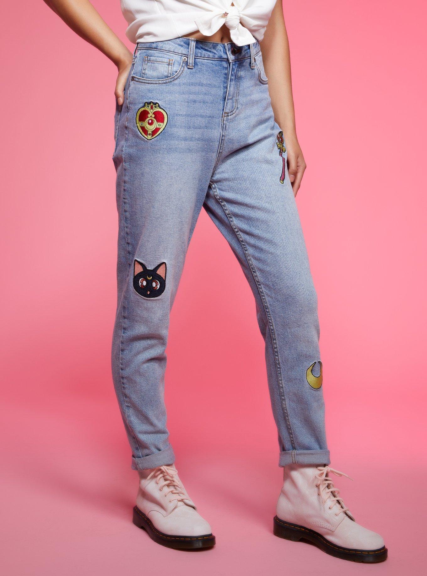 Sailor Moon Icons Embroidered Mom Jeans, MULTI, alternate