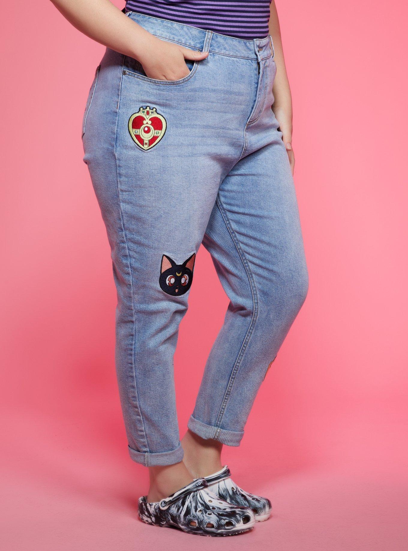 Sailor Moon Icons Embroidered Mom Jeans Plus Size, MULTI, alternate