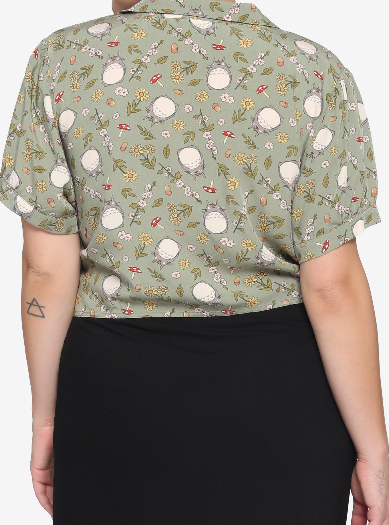Her Universe Studio Ghibli My Neighbor Totoro Acorn Tie-Front Girls Woven Button-Up Plus Size, GREEN, alternate