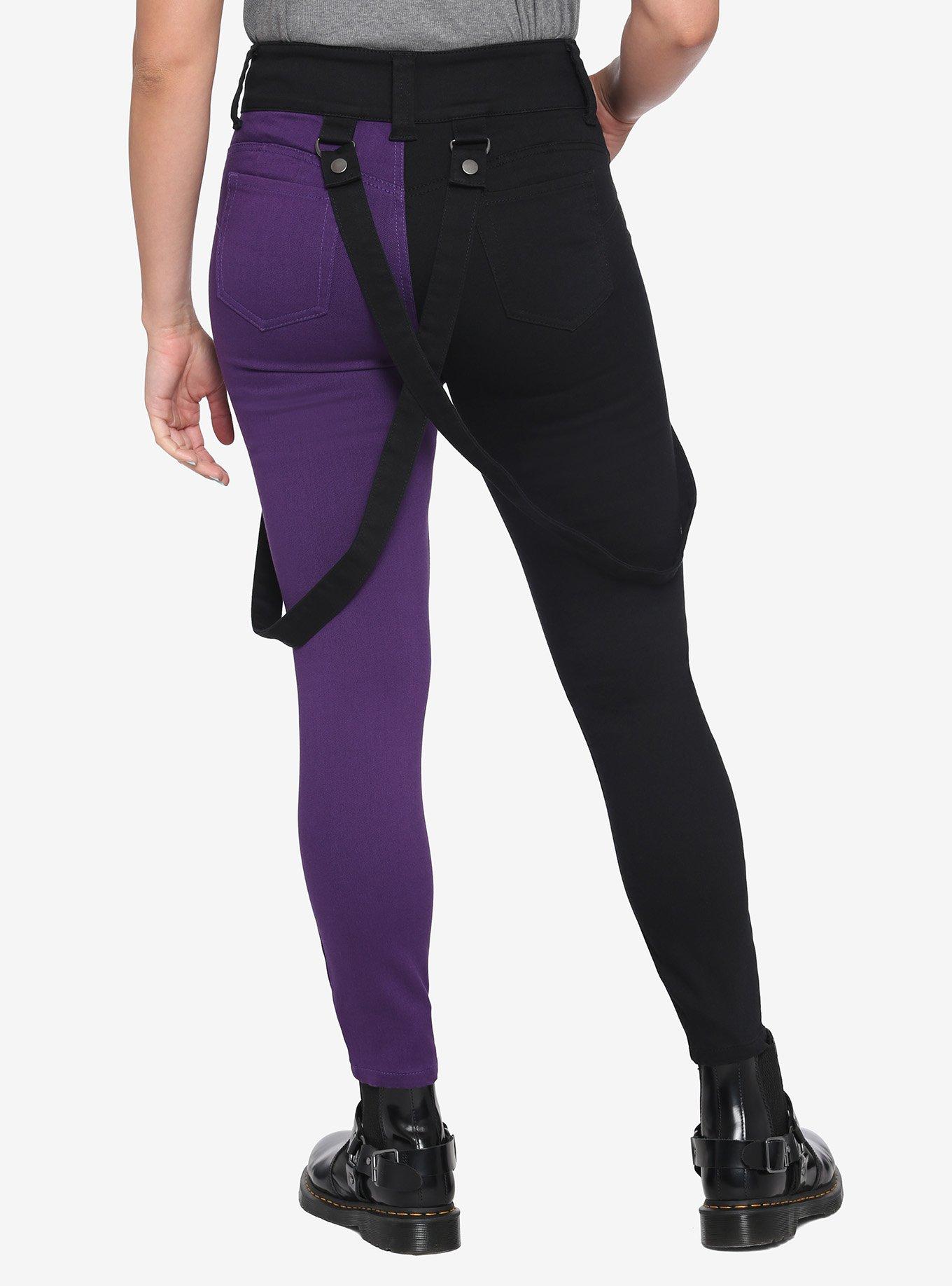 HT Denim Black & Purple Split Suspender Hi-Rise Super Skinny Jeans