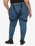 Blue & Green Plaid Suspender Pants Plus Size, PLAID, alternate
