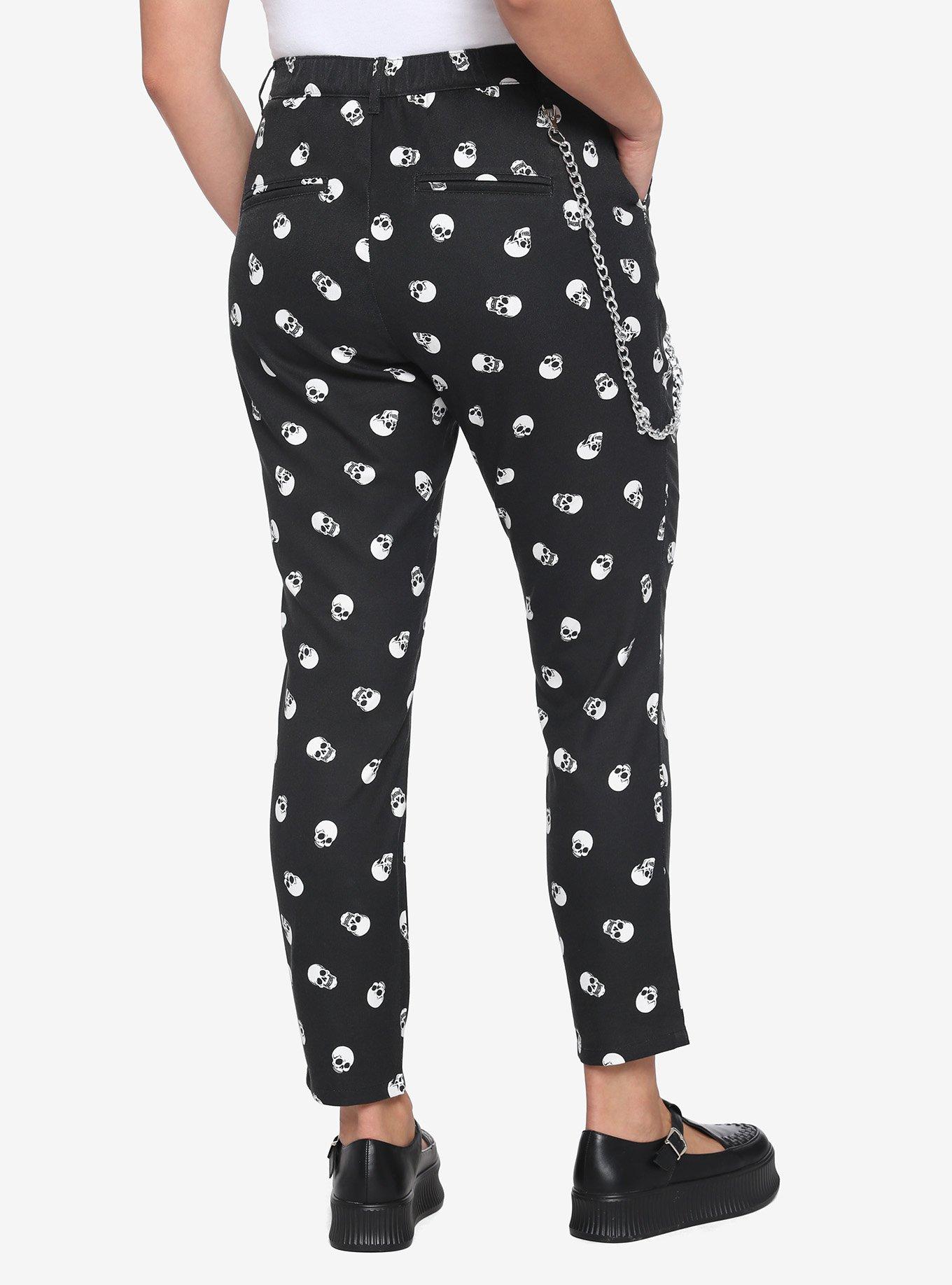 HT Denim Skull Print Pants With Detachable Chain