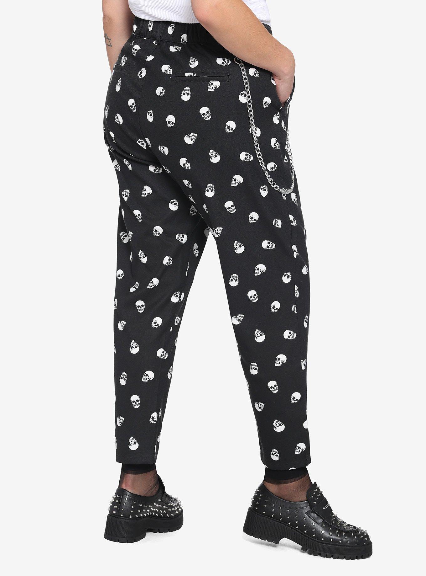 Black & White Skull Tapered Pants Plus Size, BLACK, alternate