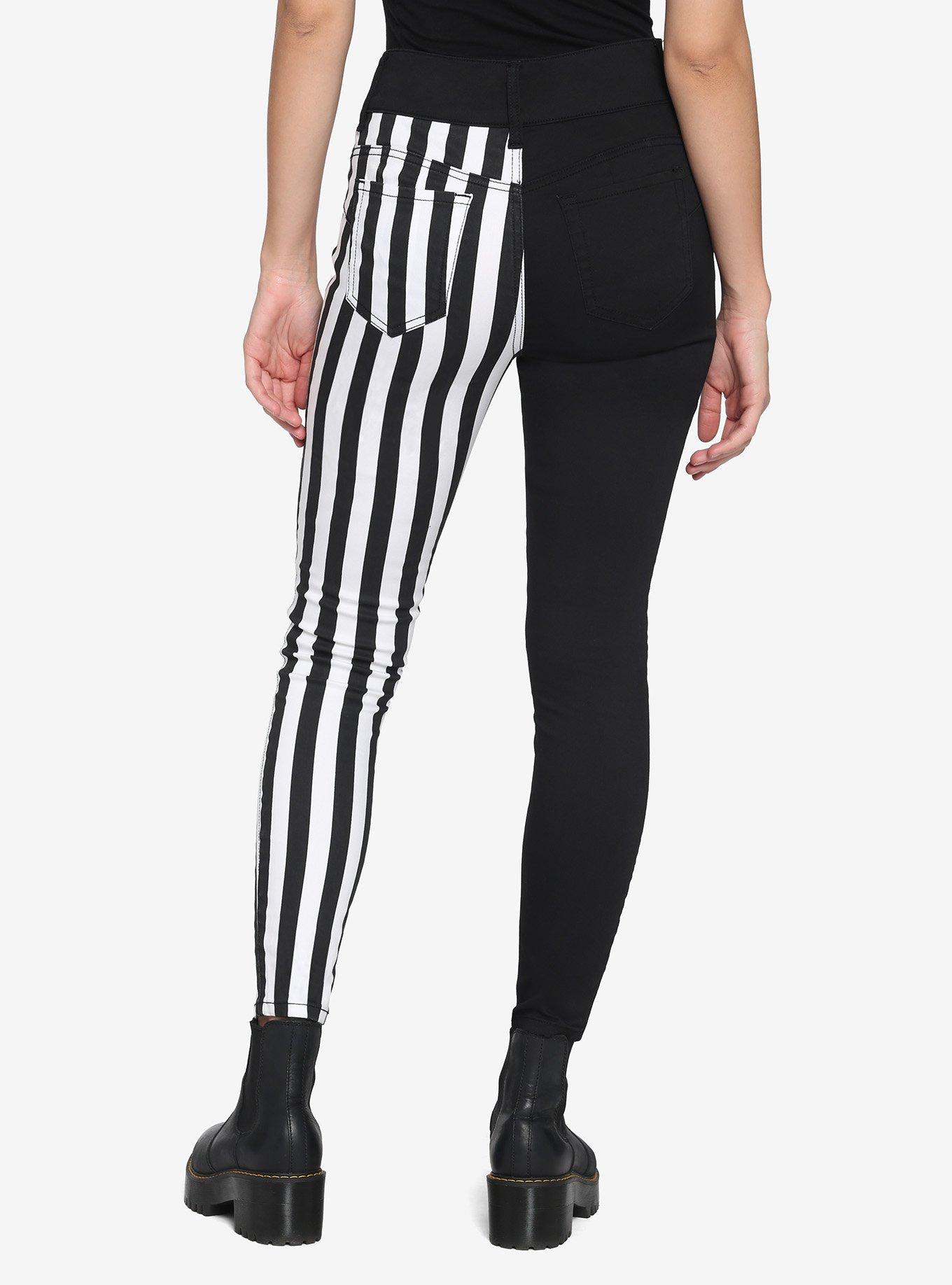 Black & White Stripe Split Leg Skinny Jeans, MULTI, alternate