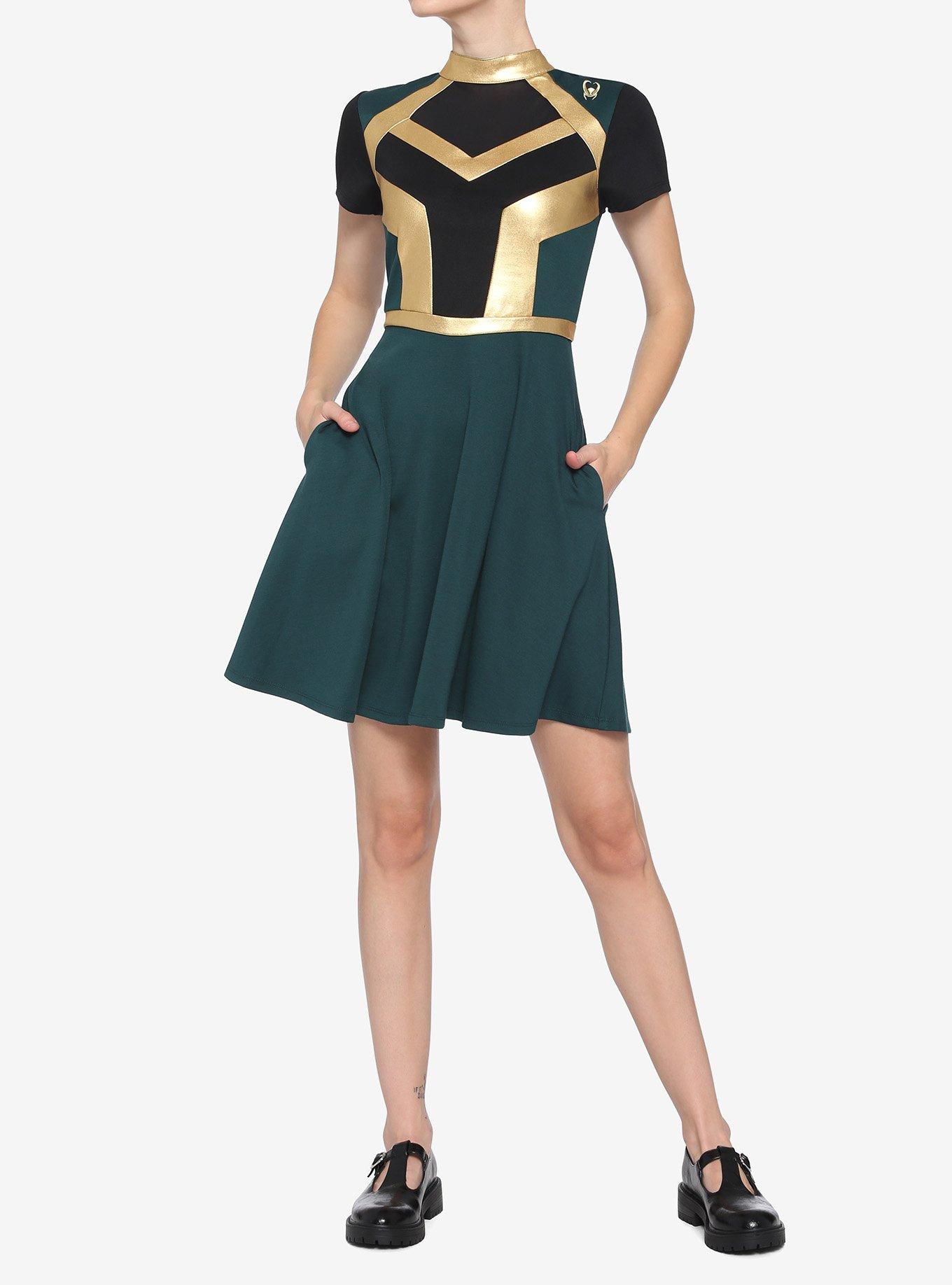 Her Universe Marvel Loki Mock Neck Mesh Inset Panel Dress, MULTI, alternate