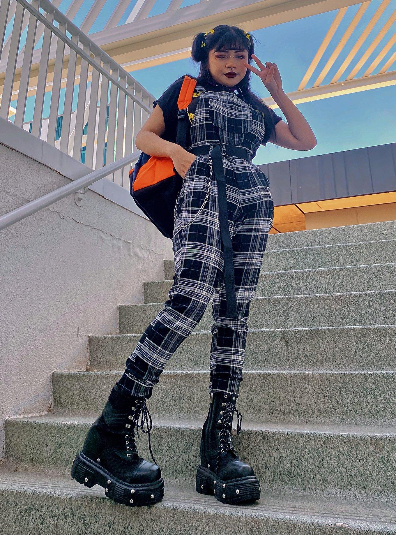 Black & White Plaid Overalls, PLAID, alternate