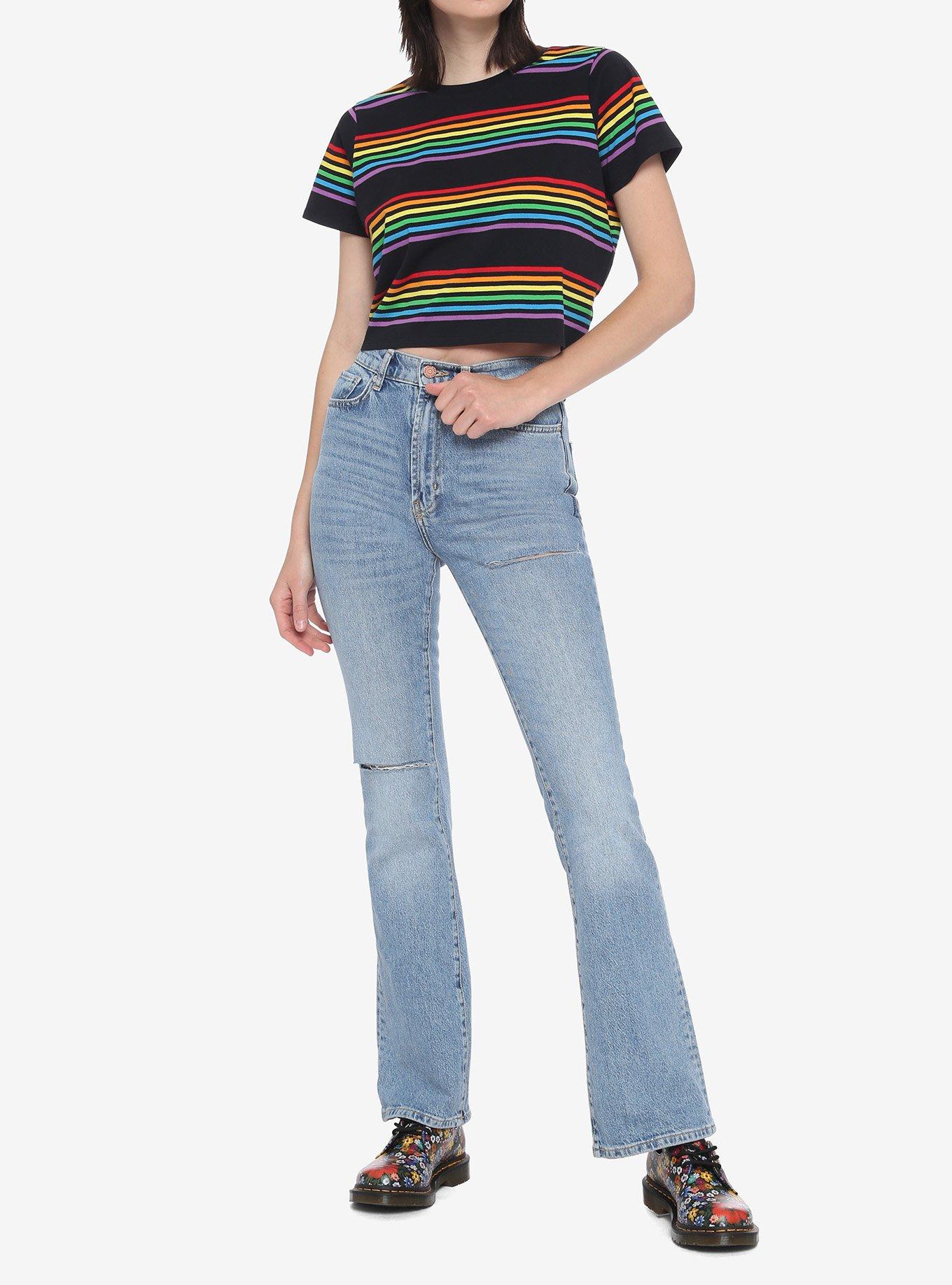 Rainbow Stripe Crop T-Shirt, RAINBOW, alternate