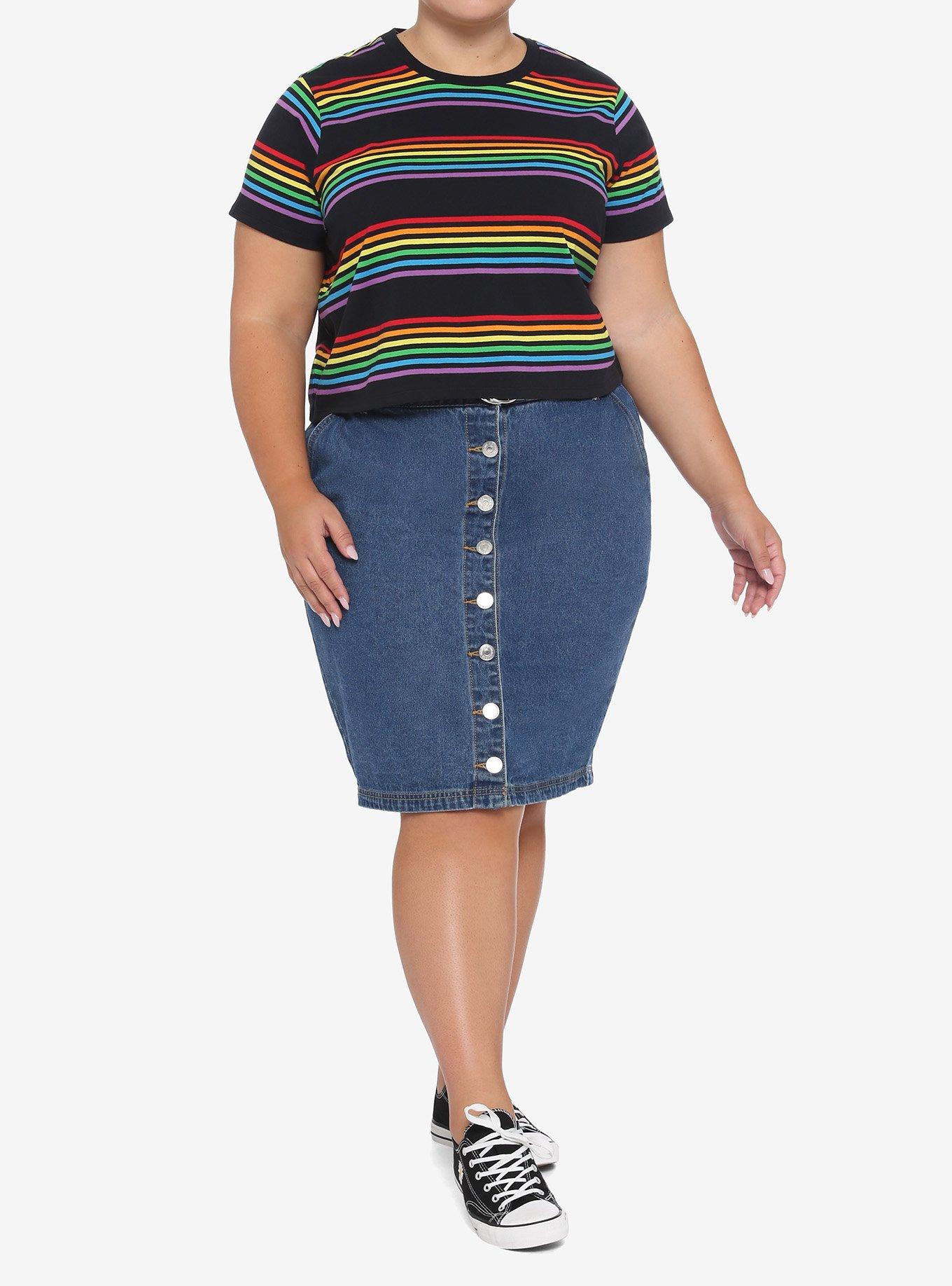 Rainbow Stripe Crop T-Shirt Plus Size, RAINBOW, alternate
