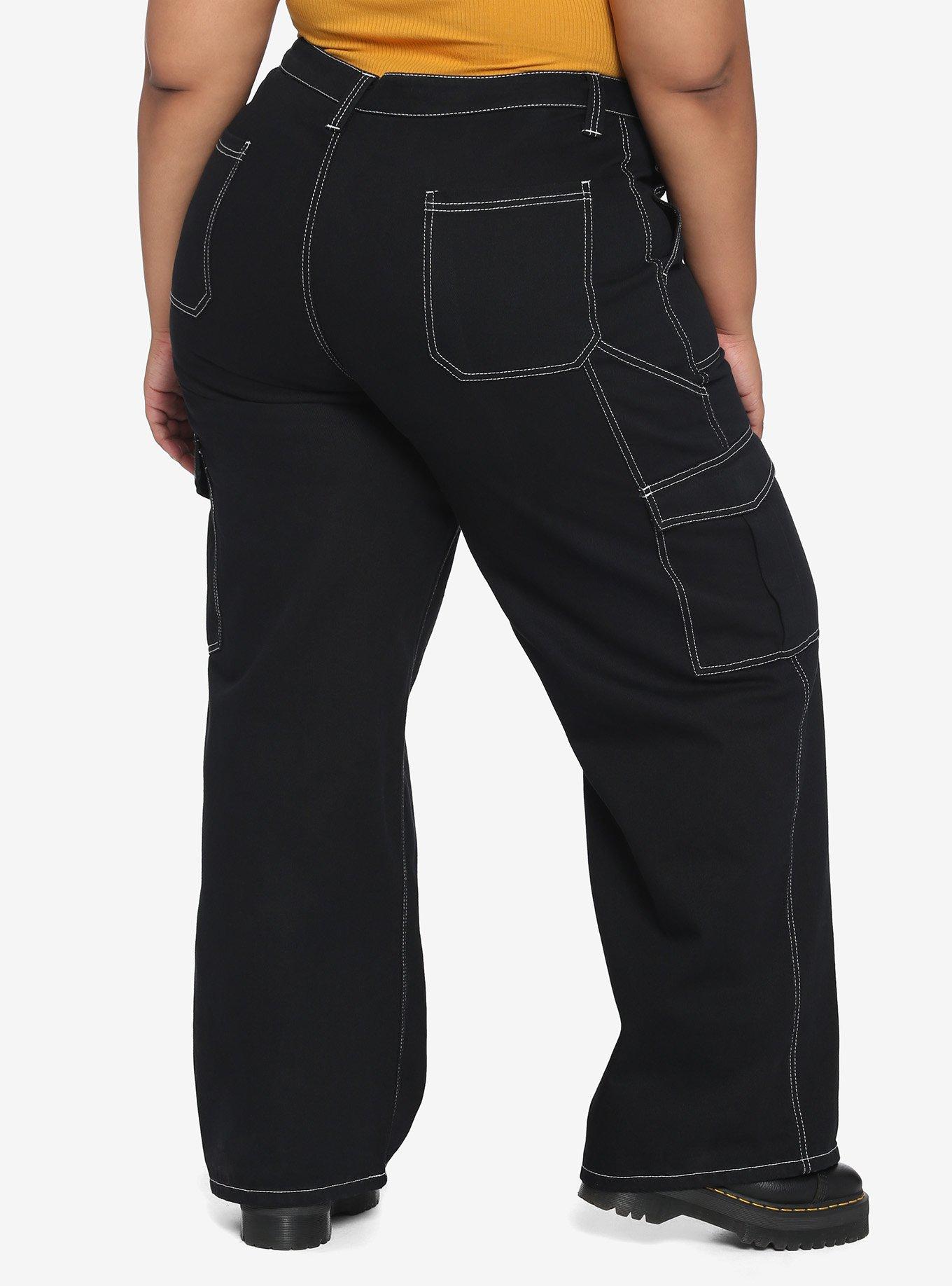 Black & White Stitch Hi-Rise Carpenter Pants Plus Size