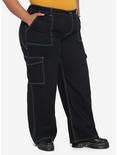 Black & White Stitch Hi-Rise Carpenter Pants Plus Size, BLACK, alternate