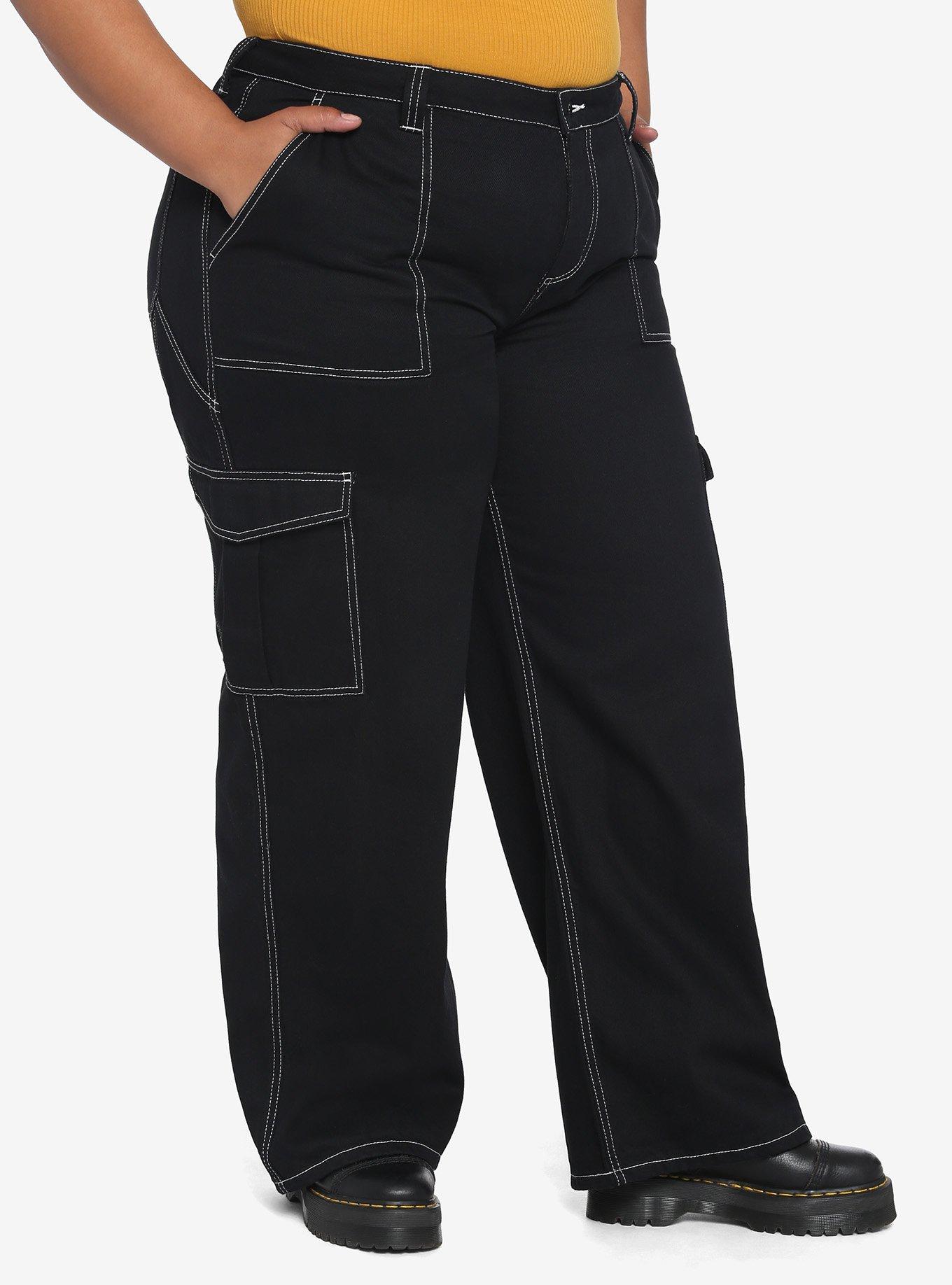 Black & White Stitch Hi-Rise Carpenter Pants Plus Size, BLACK, alternate