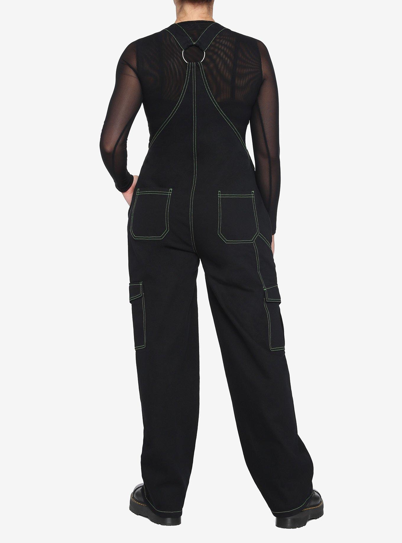 Black & Green Stitch Carpenter Overalls, BLACK, alternate