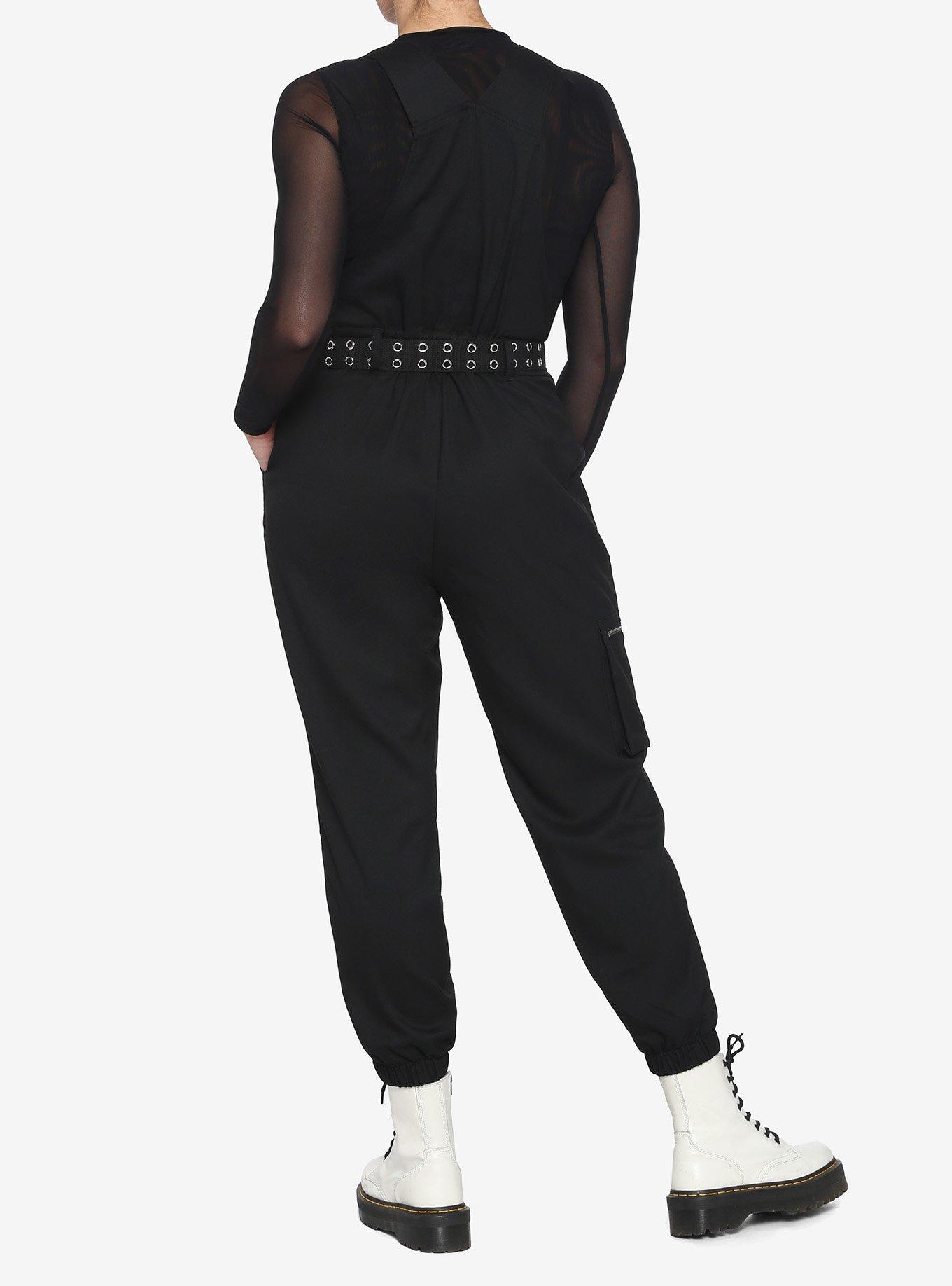 Black Grommet Belt Overalls, BLACK, alternate