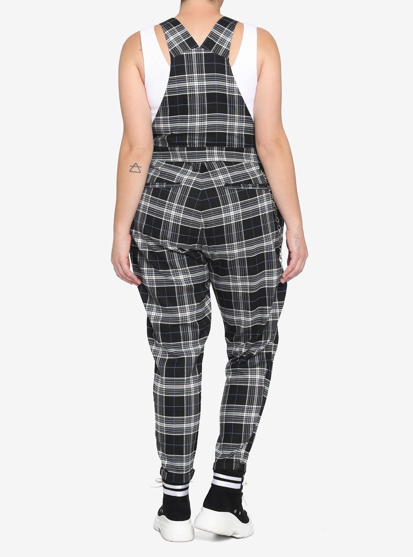 Black & White Plaid Overalls Plus Size, PLAID, alternate