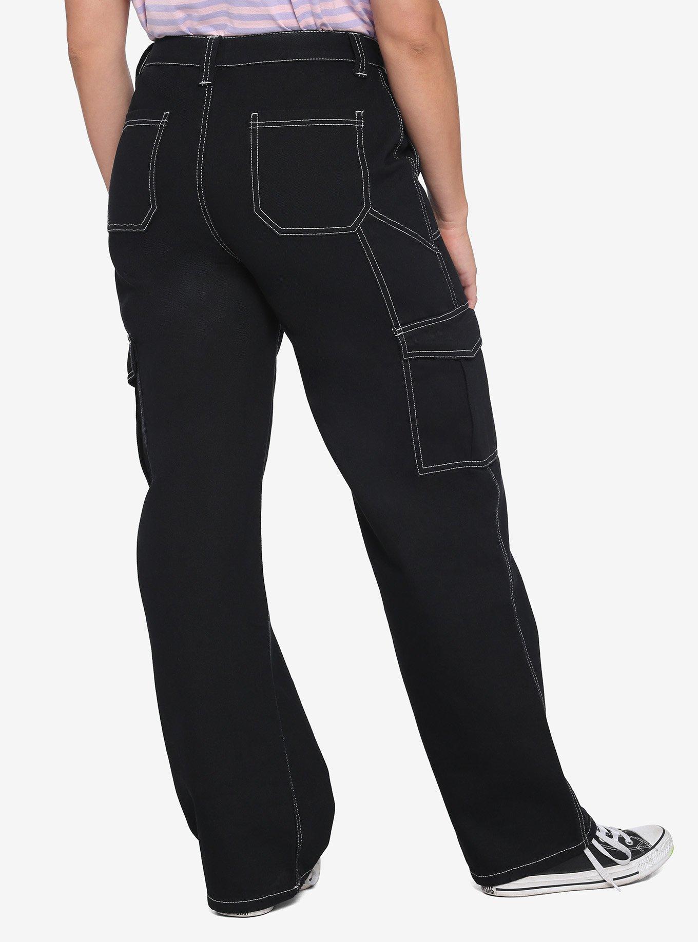 Black & White Stitch Hi-Rise Carpenter Pants, BLACK, alternate