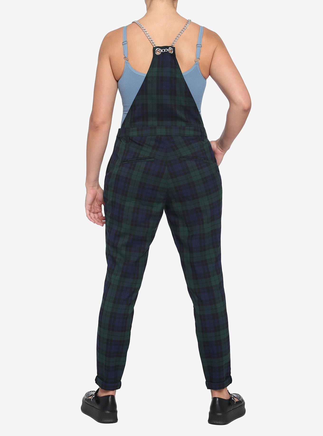 Green Plaid Chain Strap Overalls, PLAID, alternate