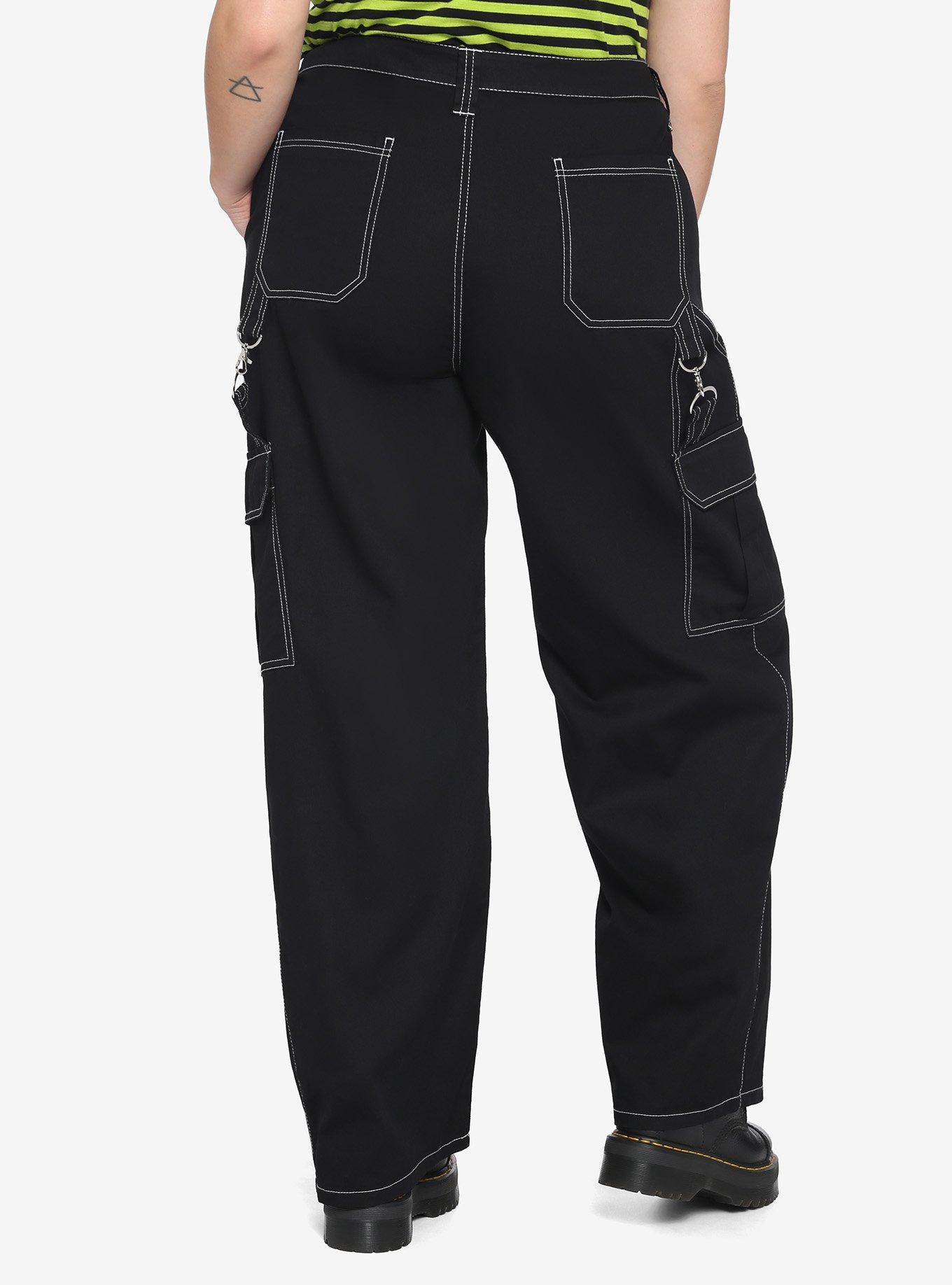 HT Denim Black & White Stitch Hi-Rise Carpenter Pants Plus Size, BLACK, alternate
