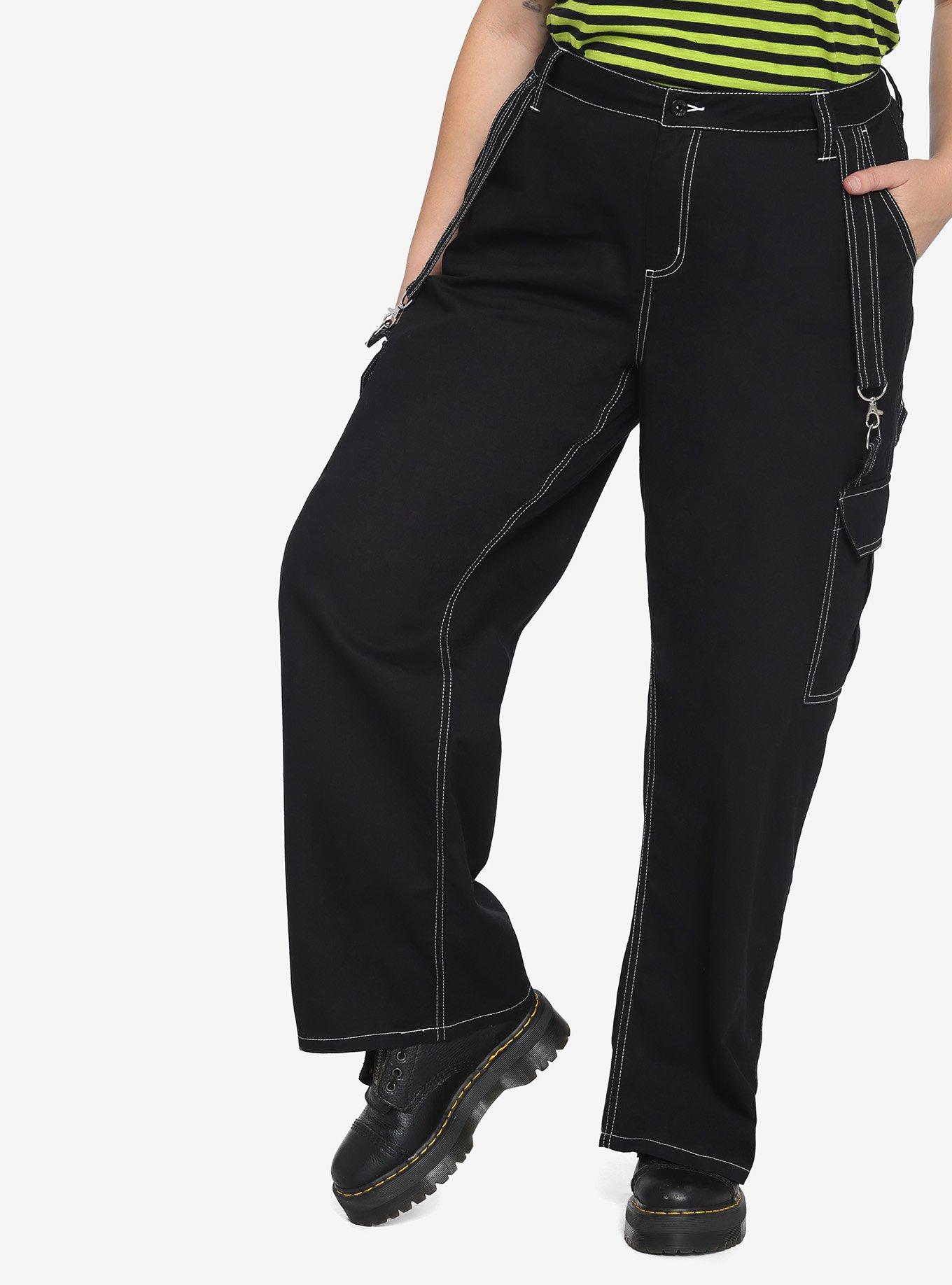 HT Denim Black & White Stitch Hi-Rise Carpenter Pants Plus Size, BLACK, alternate