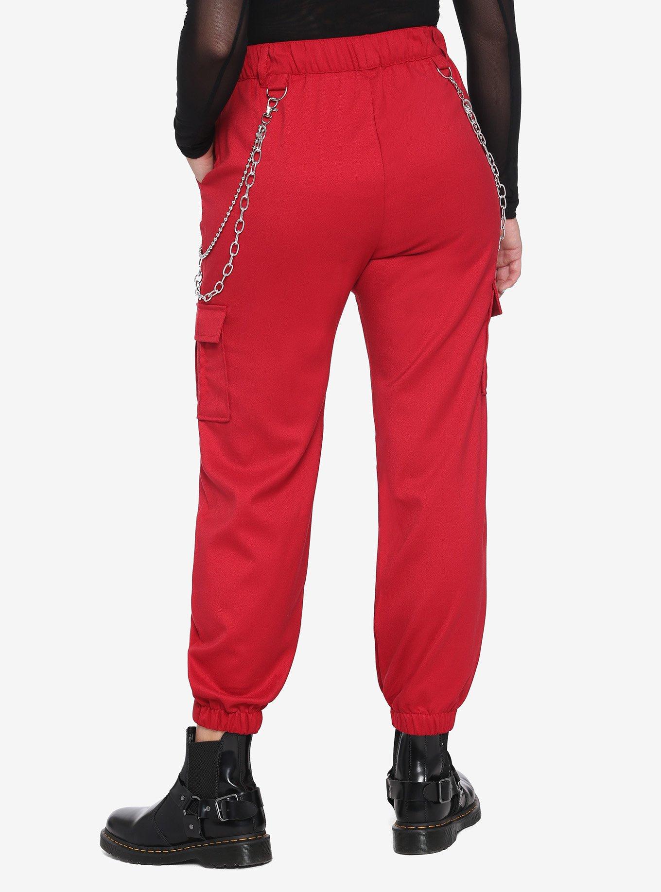 Red Chain Hardware Cargo Jogger Pants, RED, alternate