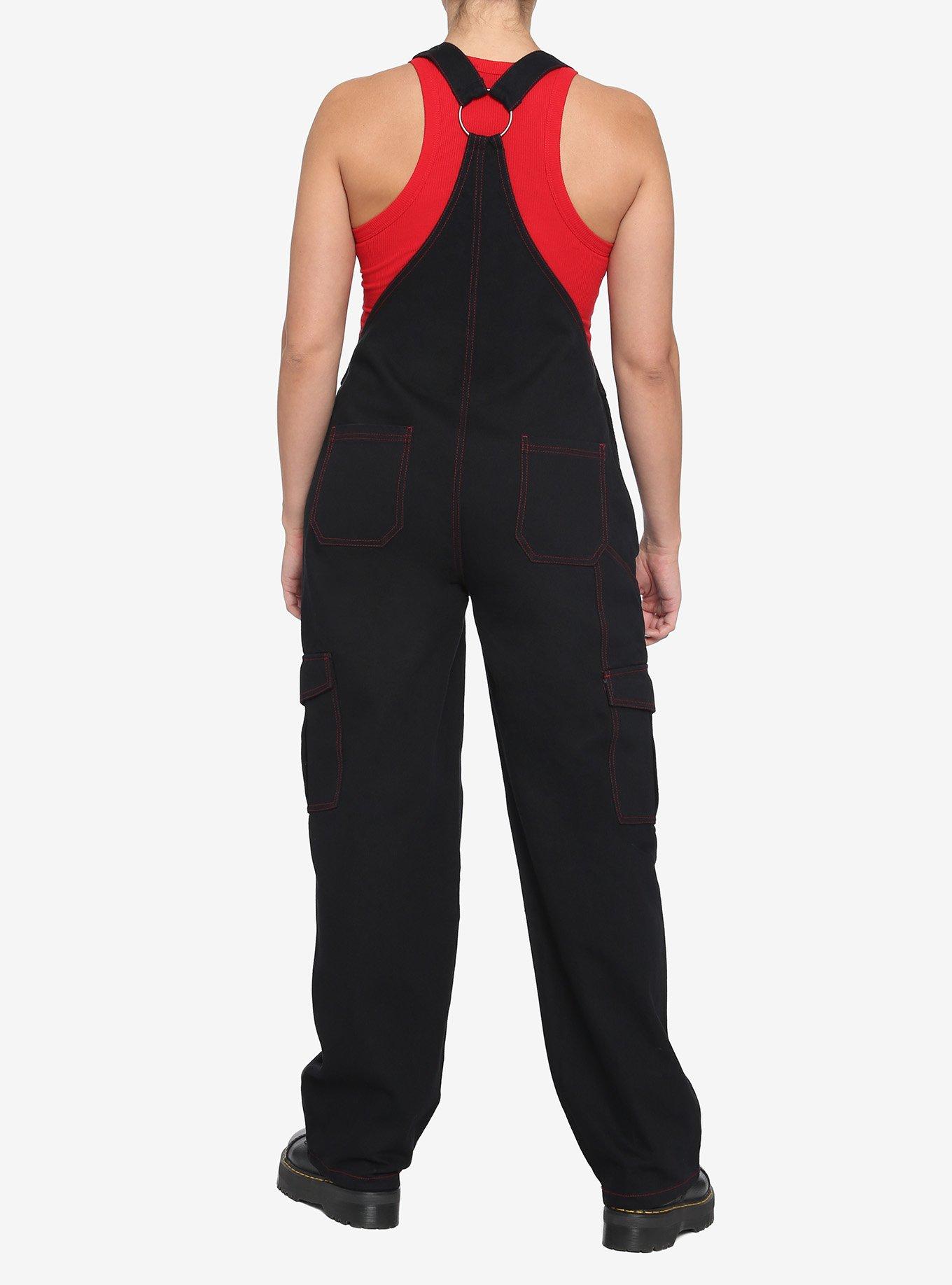 Black & Red Stitch Carpenter Overalls, , hi-res