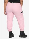 Pink With Nylon Belt Cargo Jogger Pants Plus Size, PINK, alternate