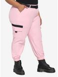 Pink With Nylon Belt Cargo Jogger Pants Plus Size, PINK, alternate