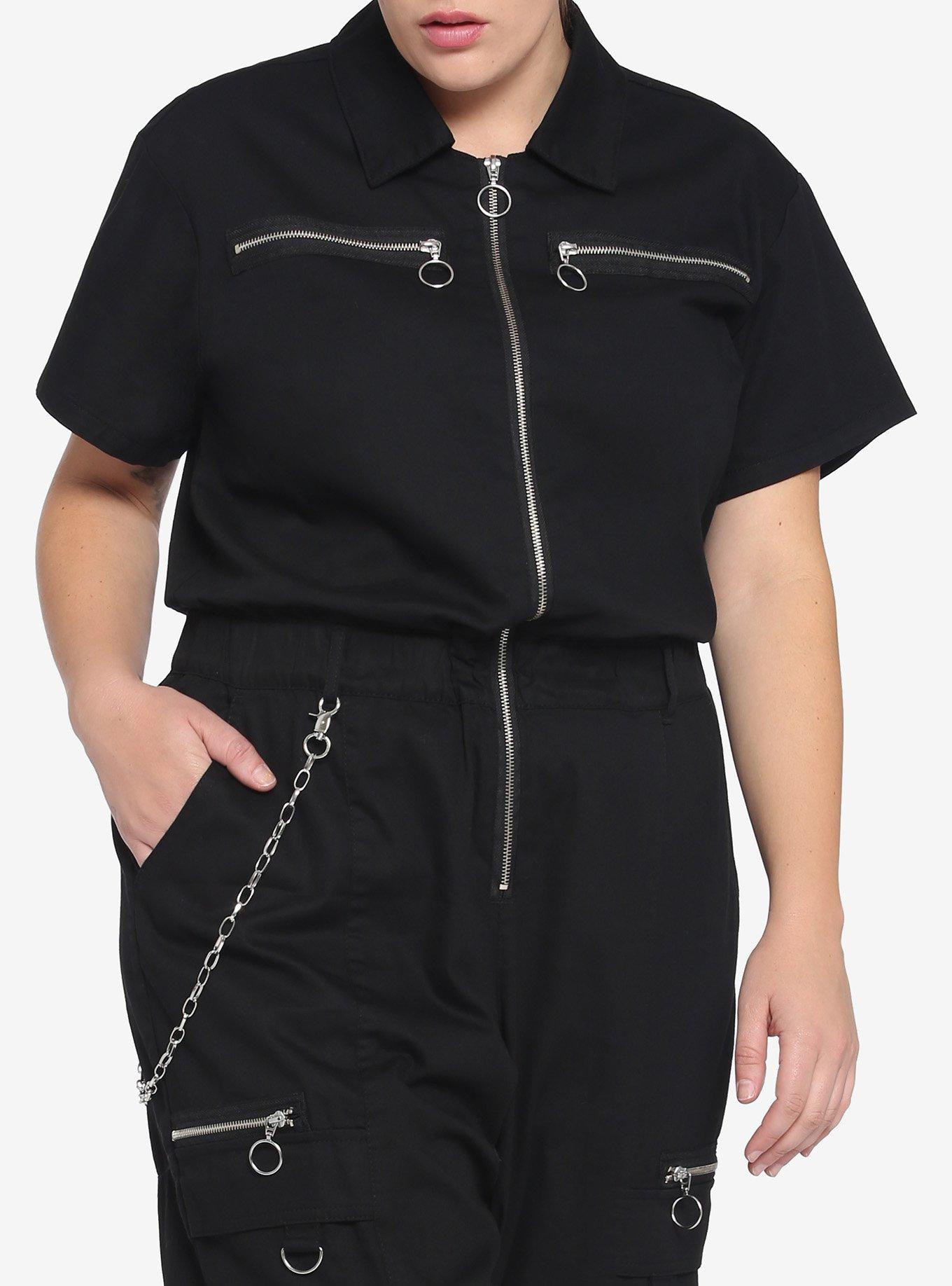 Black Chain Jumpsuit Plus Size, BLACK, alternate