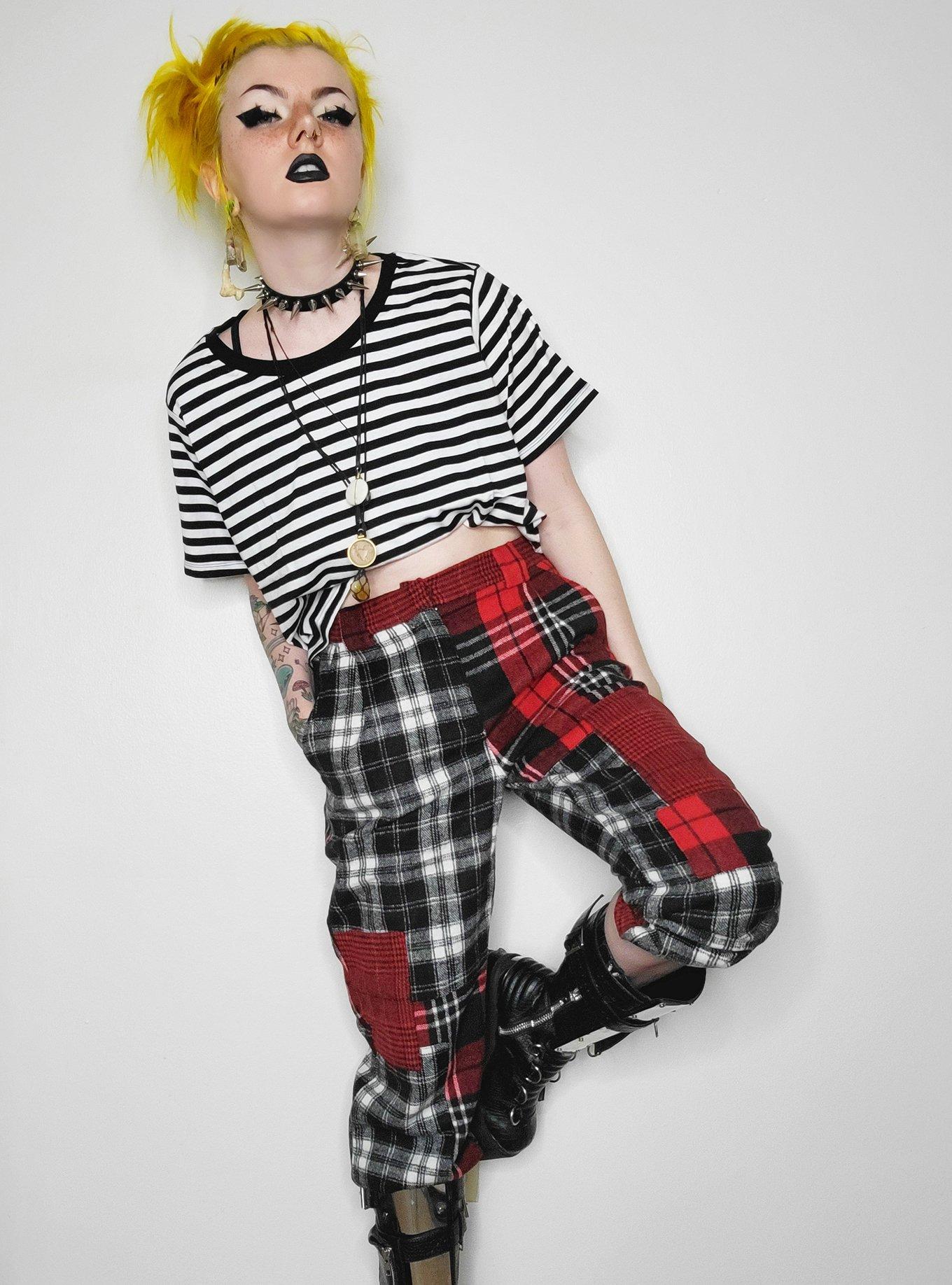 Hot Topic Red Plaid Patchwork Jogger Pants