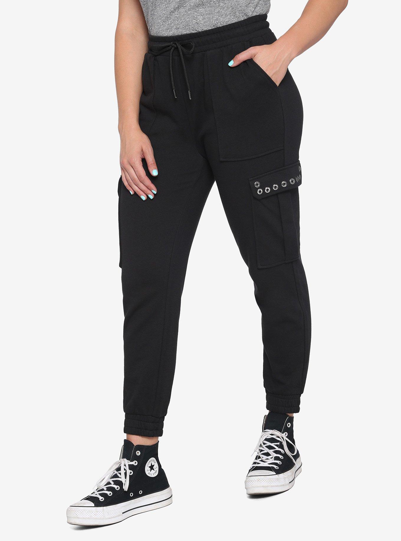 Black Grommet Jogger Pants, BLACK, alternate