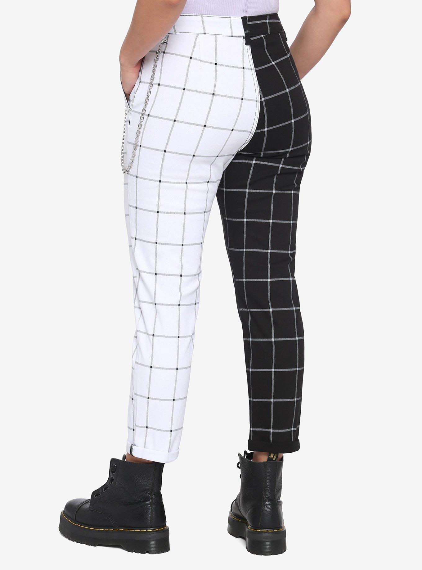HT Denim Black & White Plaid Split Pants With Detachable Chain, MULTI, alternate
