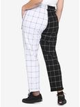 HT Denim Black & White Plaid Split Pants With Detachable Chain Plus Size, MULTI, alternate