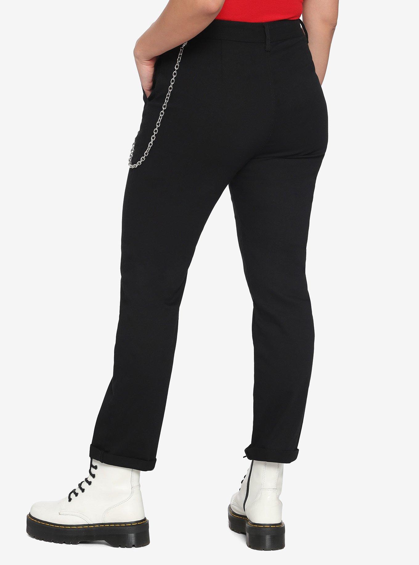 Black Chain Straight Leg Pants, BLACK, alternate