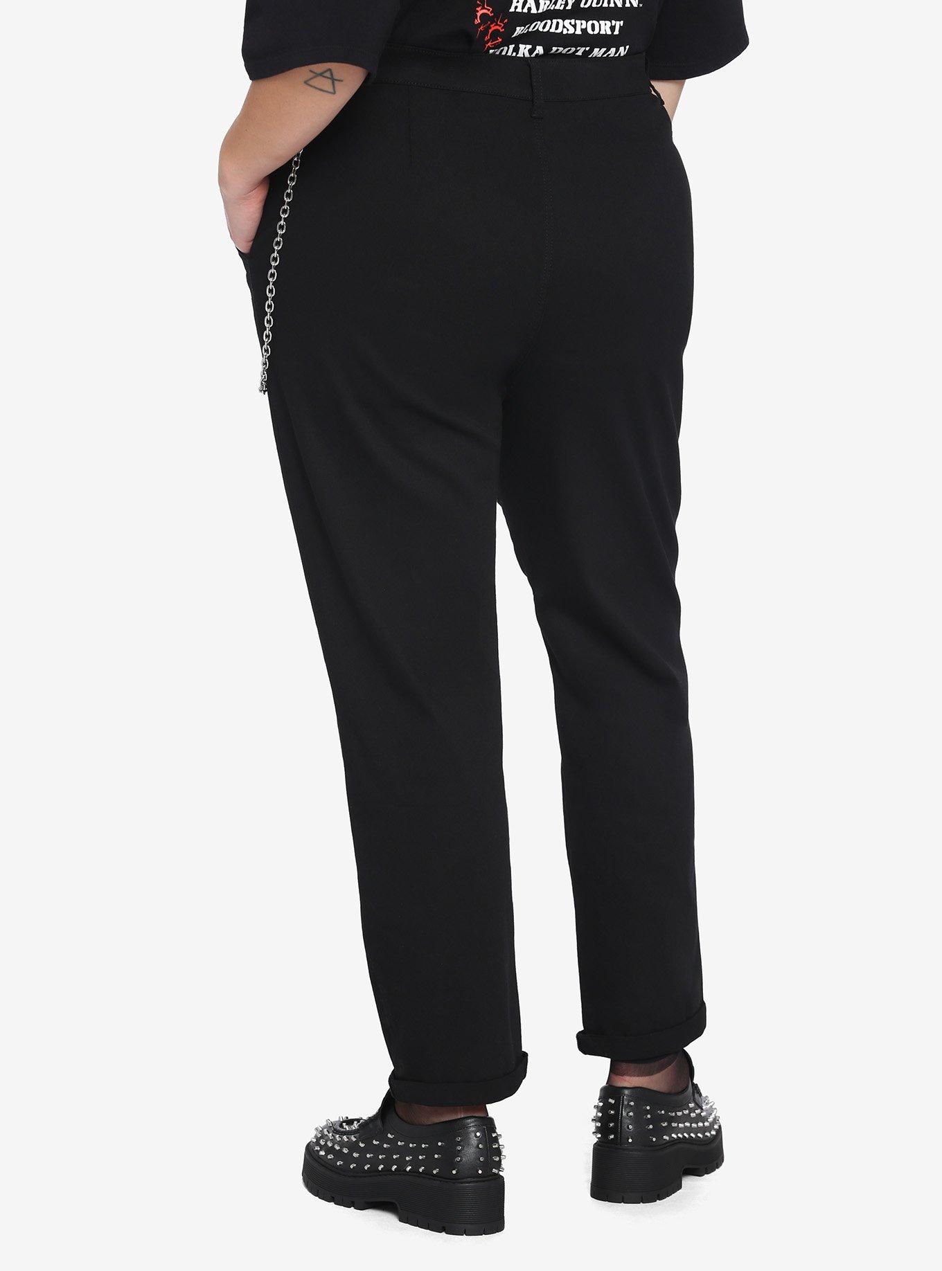 Black Chain Straight Leg Pants Plus Size, BLACK, alternate