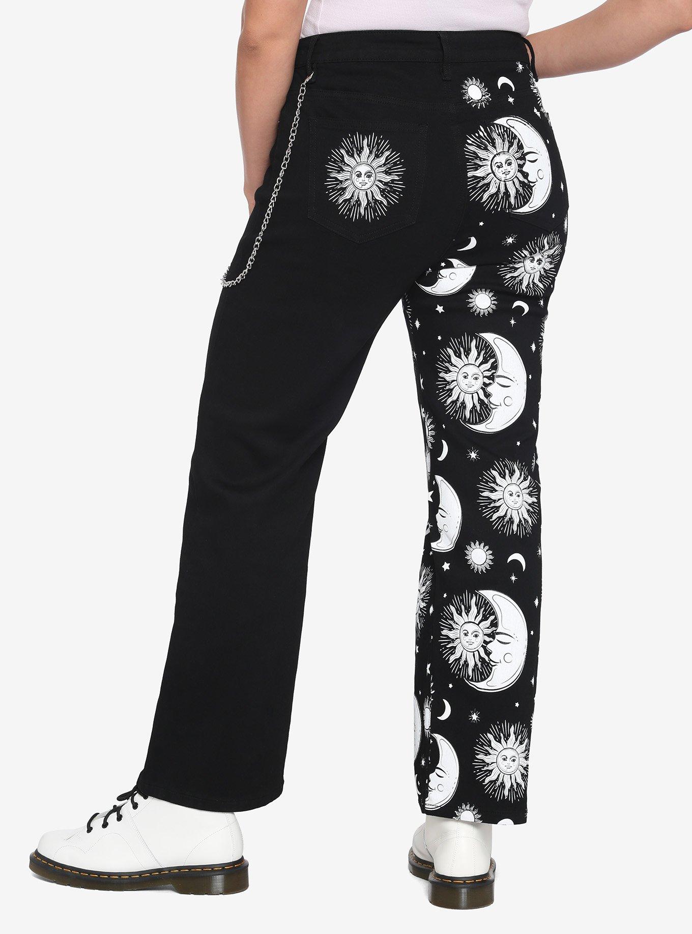 Black Celestial Split Leg Straight Leg Jeans With Chain, , hi-res