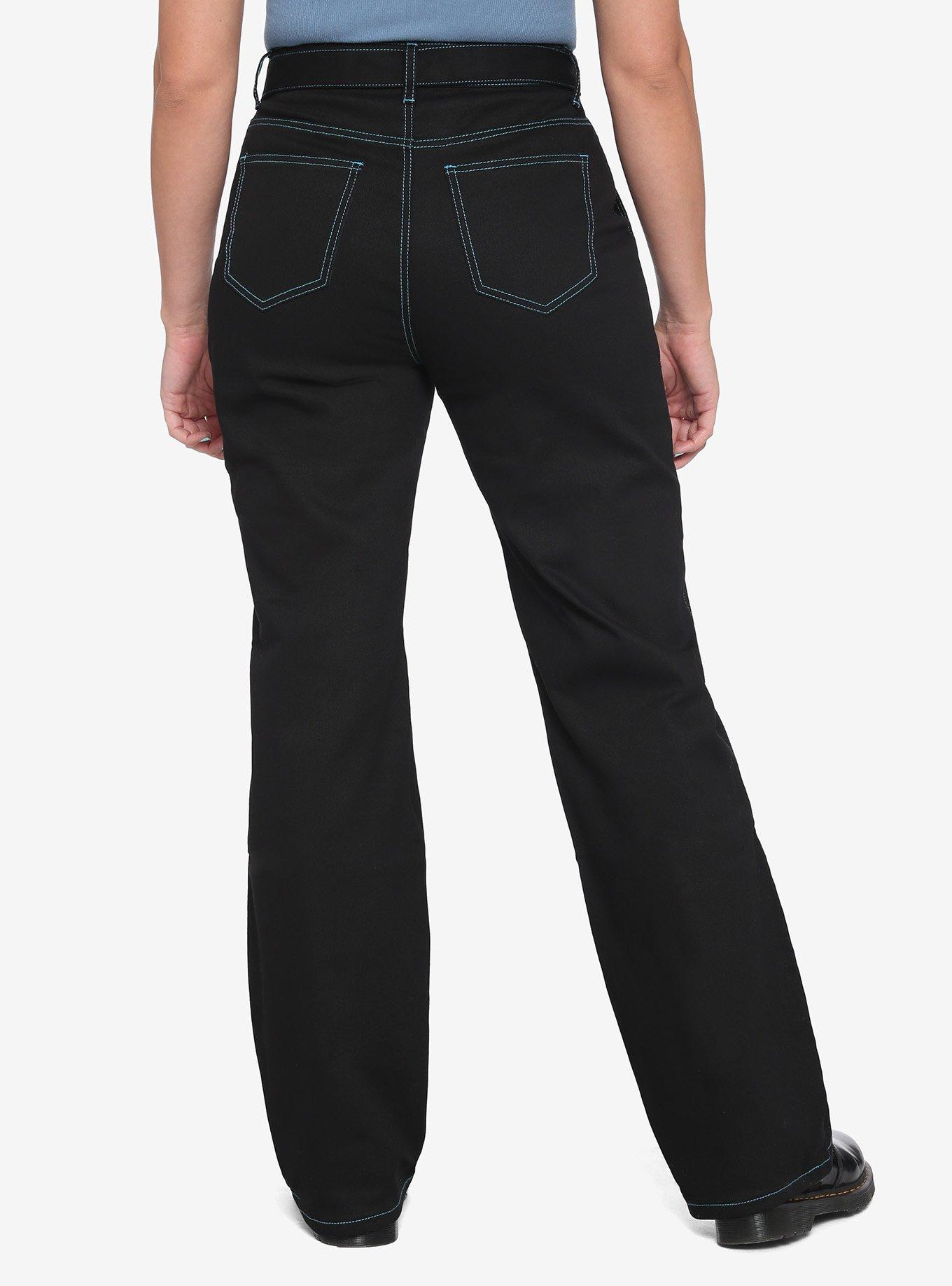 HT Denim Black & Turquoise Stitch Hi-Rise Carpenter Pants, MULTI, alternate