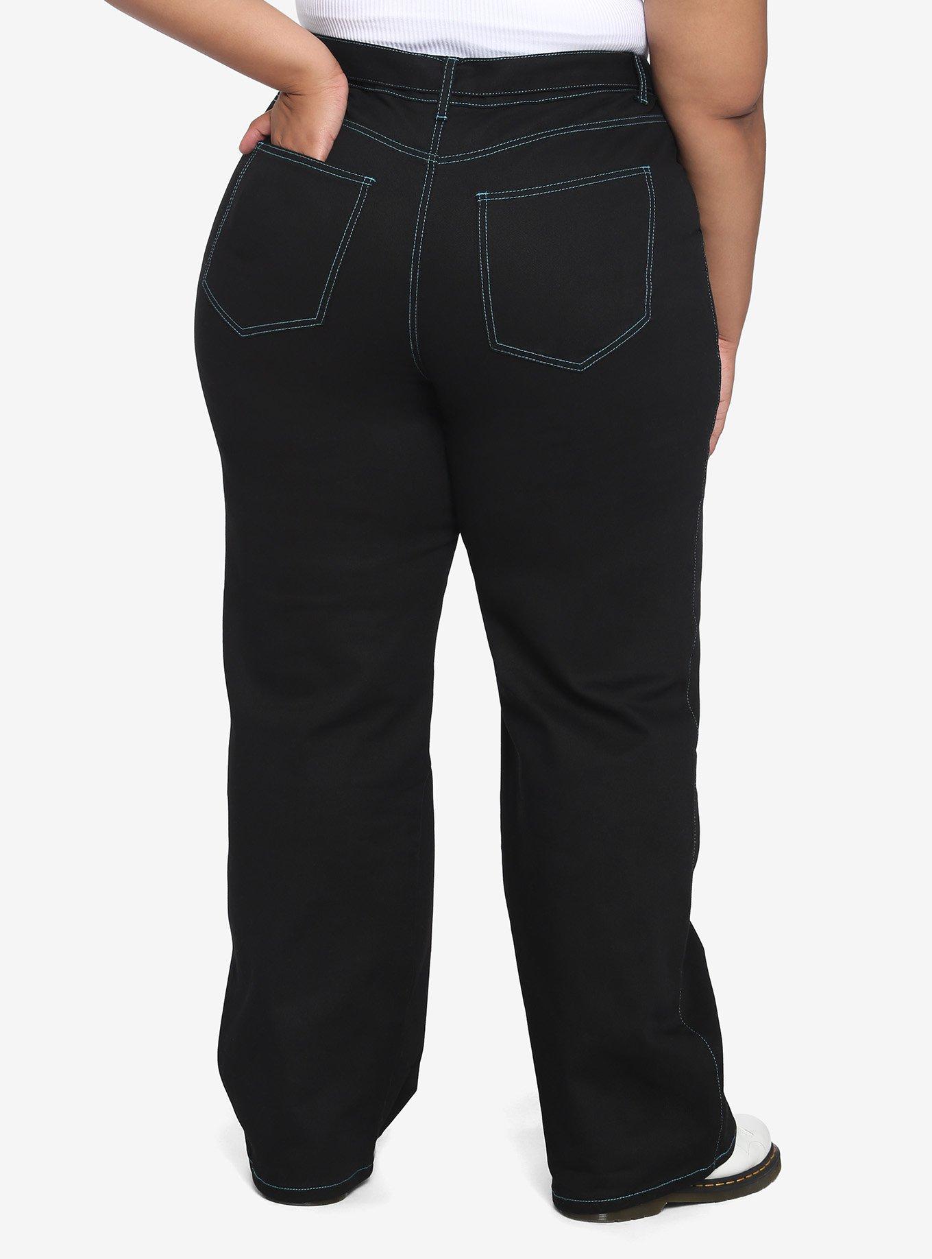 HT Denim Black & Turquoise Stitch Hi-Rise Carpenter Pants Plus Size, MULTI, alternate