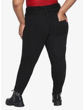 Black Double Grommet Belt Skinny Jeans Plus Size, , hi-res