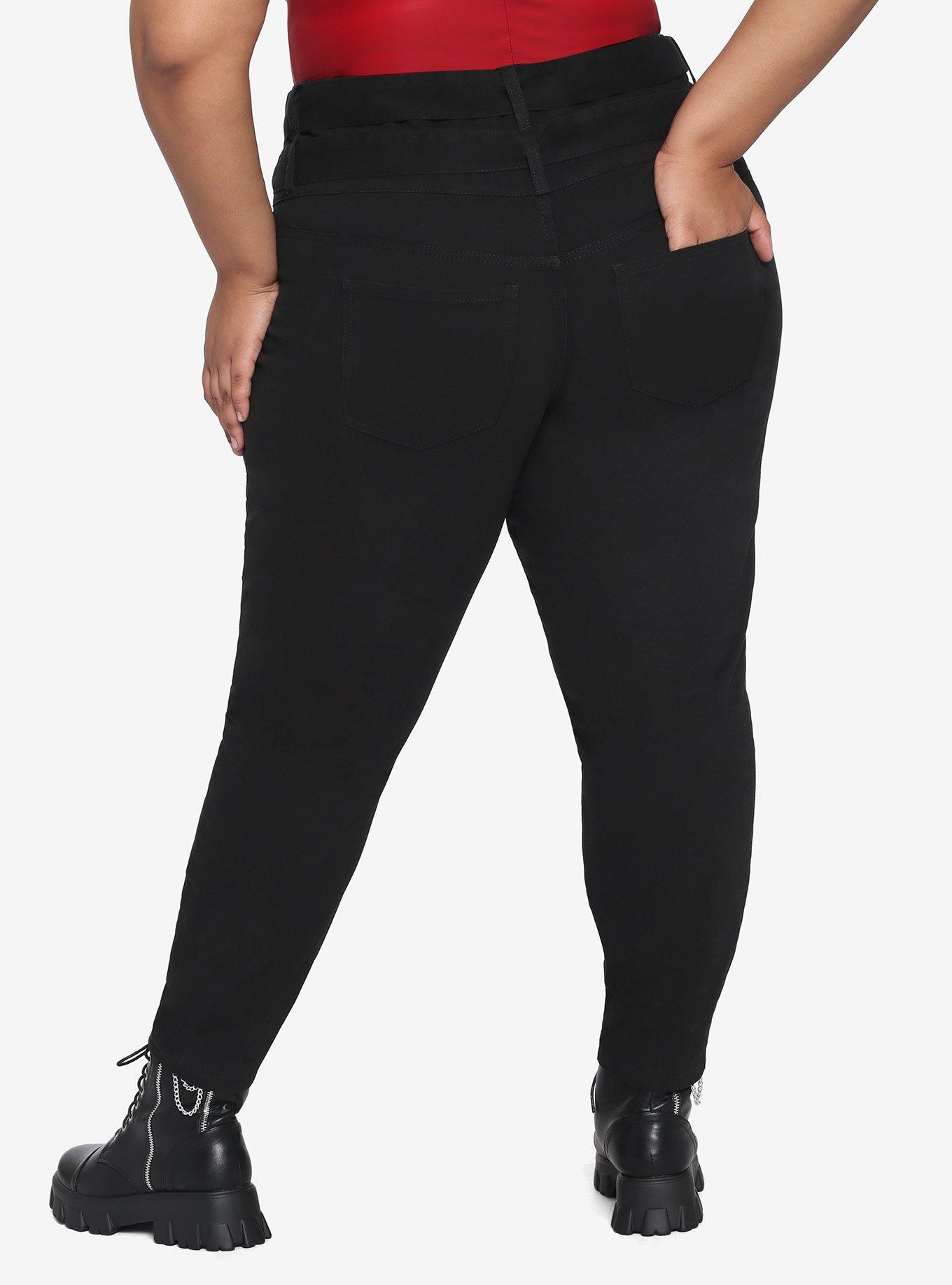 Black Double Grommet Belt Skinny Jeans Plus Size, BLACK, alternate